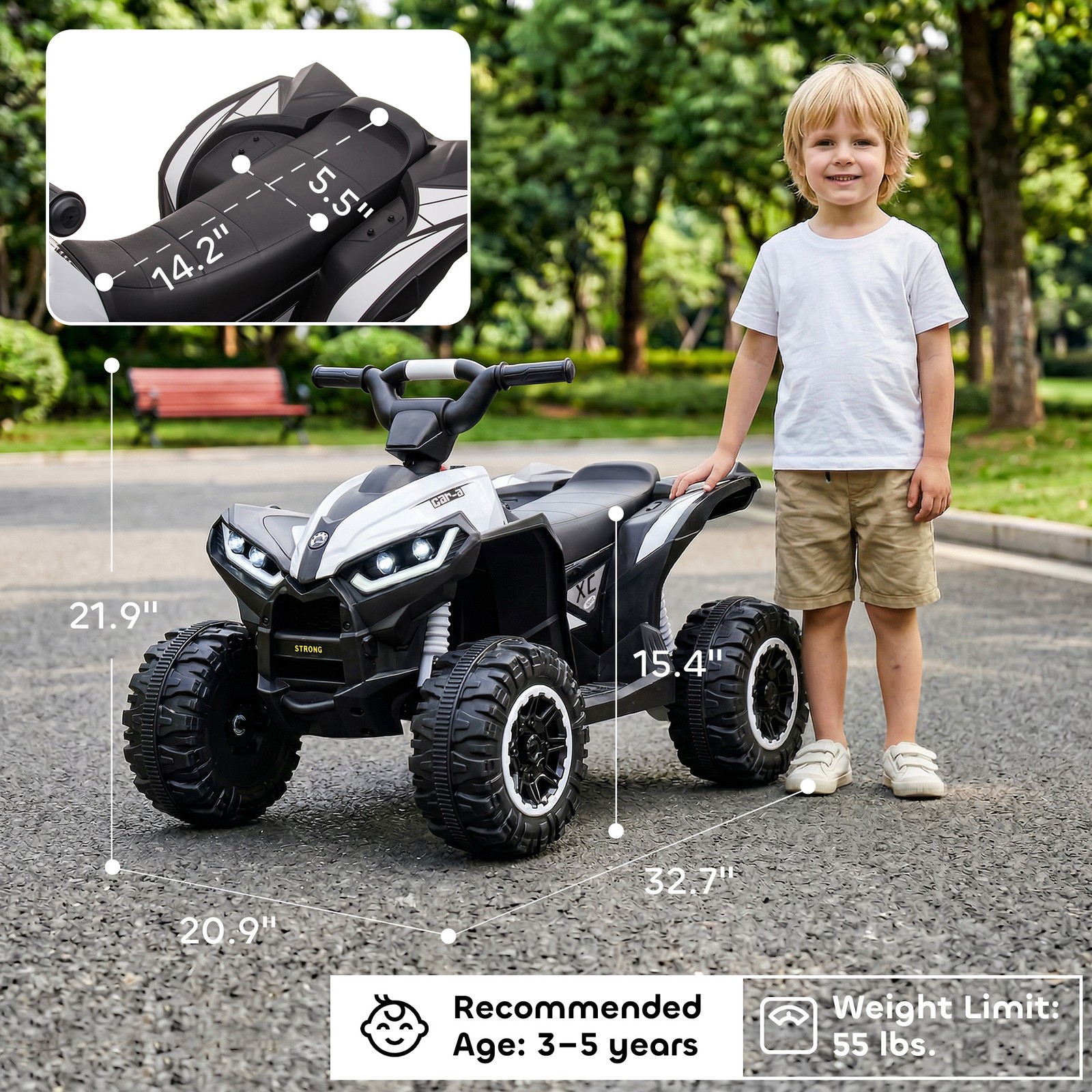 Four Wheeler for Kids with Music, Electric Ride-on Toy for Toddlers, White