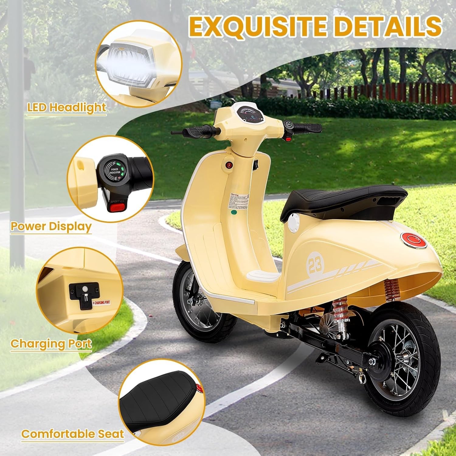 Electric Kids Moped 24V, 350W, Waterproof, 12″ Tires, Suitable for Children 8+