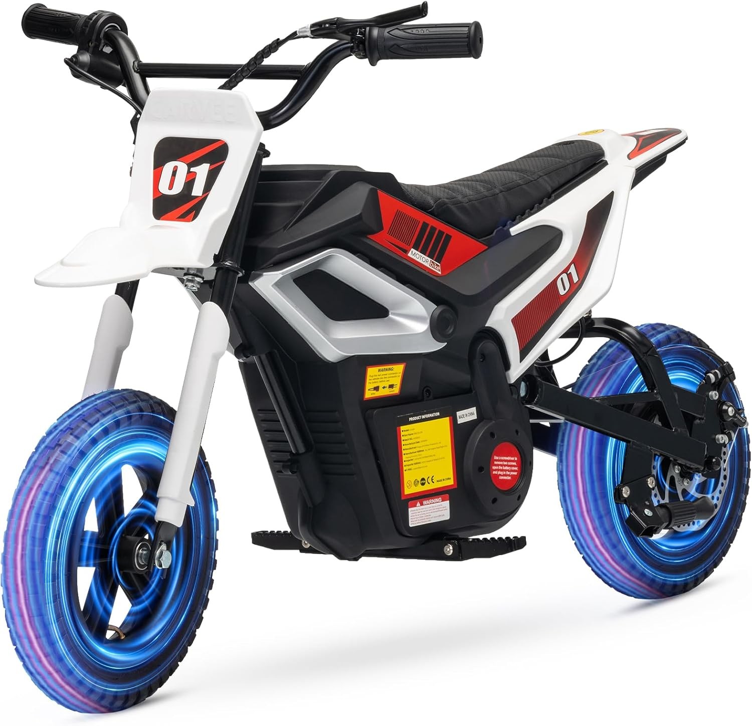 24v Ride on Motorcycle for Kids 350w Mini Dirt Bike 14 MPH White