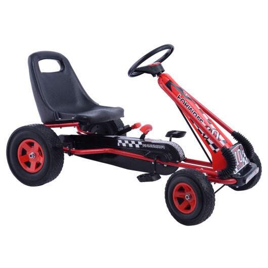 Kids Pedal Go Kart, 4-Wheel Ride On Racer Toy Car with Adjustable Seat