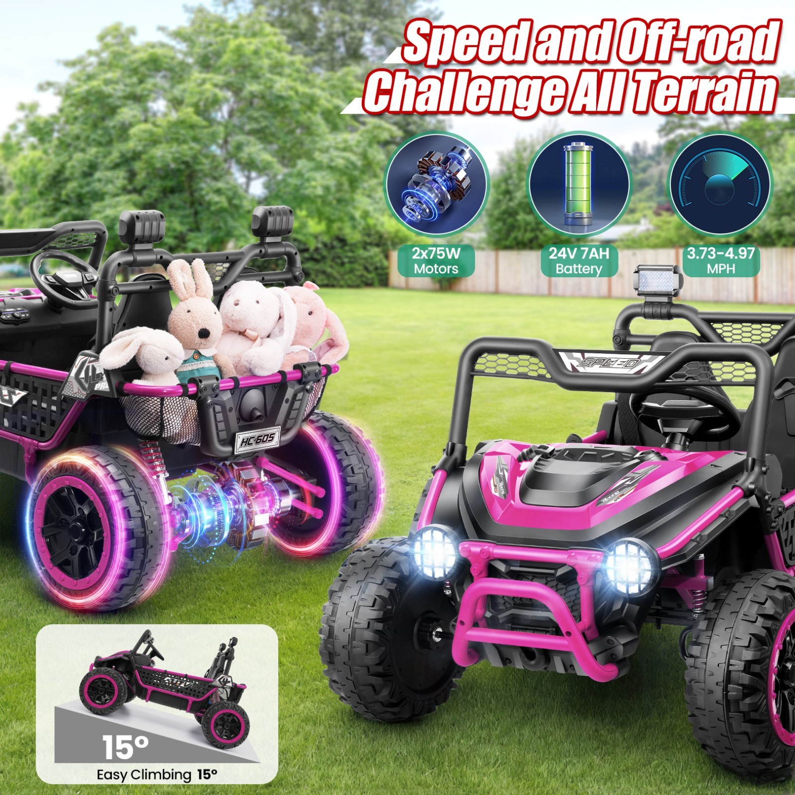 24V Kids Electric Car Ride on Toy UTV Battery Power Wheels with 22″ Wide Seat US