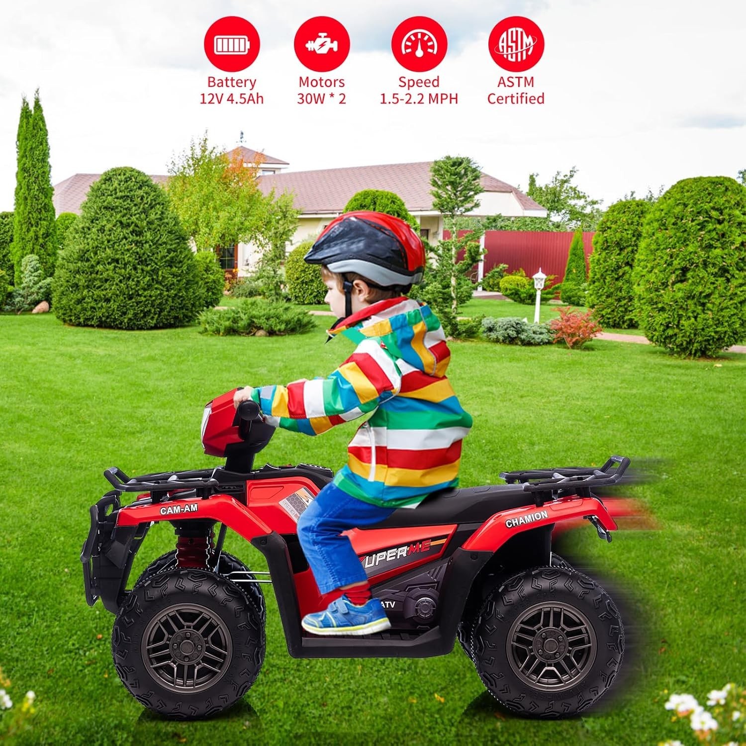 12V Kids Ride on Toy 4 Wheeler Quad Car 1.5-2.2mph Speed with Music LED Light
