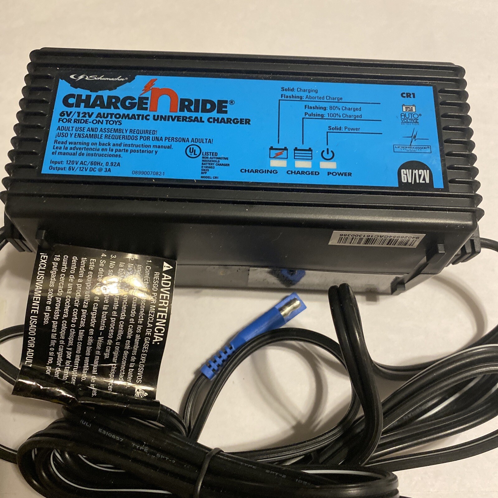 Schumacher Charge N Ride CR1 Universal Charger For Ride On Toys – 2 Connectors