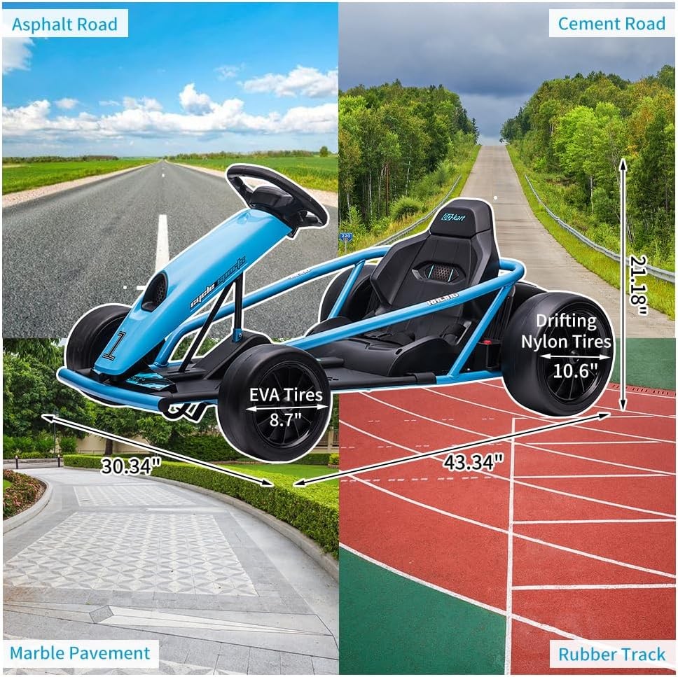 Kids 24V Go Kart Ride On Car 8.1MPH Dual Motor 9Ah Battery Teen Toy