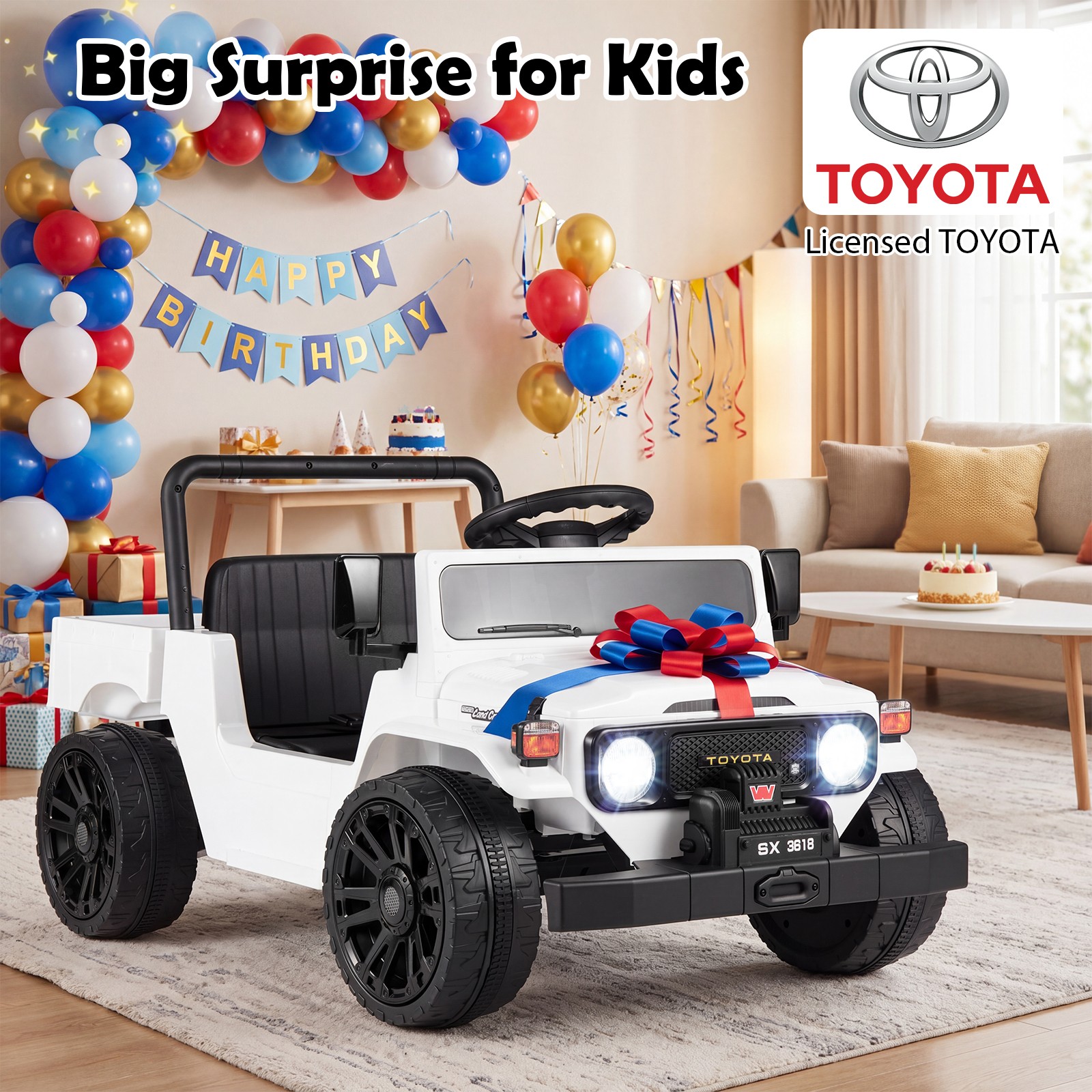 Licensed Toyota Ride On Truck w/Parent Remote Control, Spring Suspension, Light