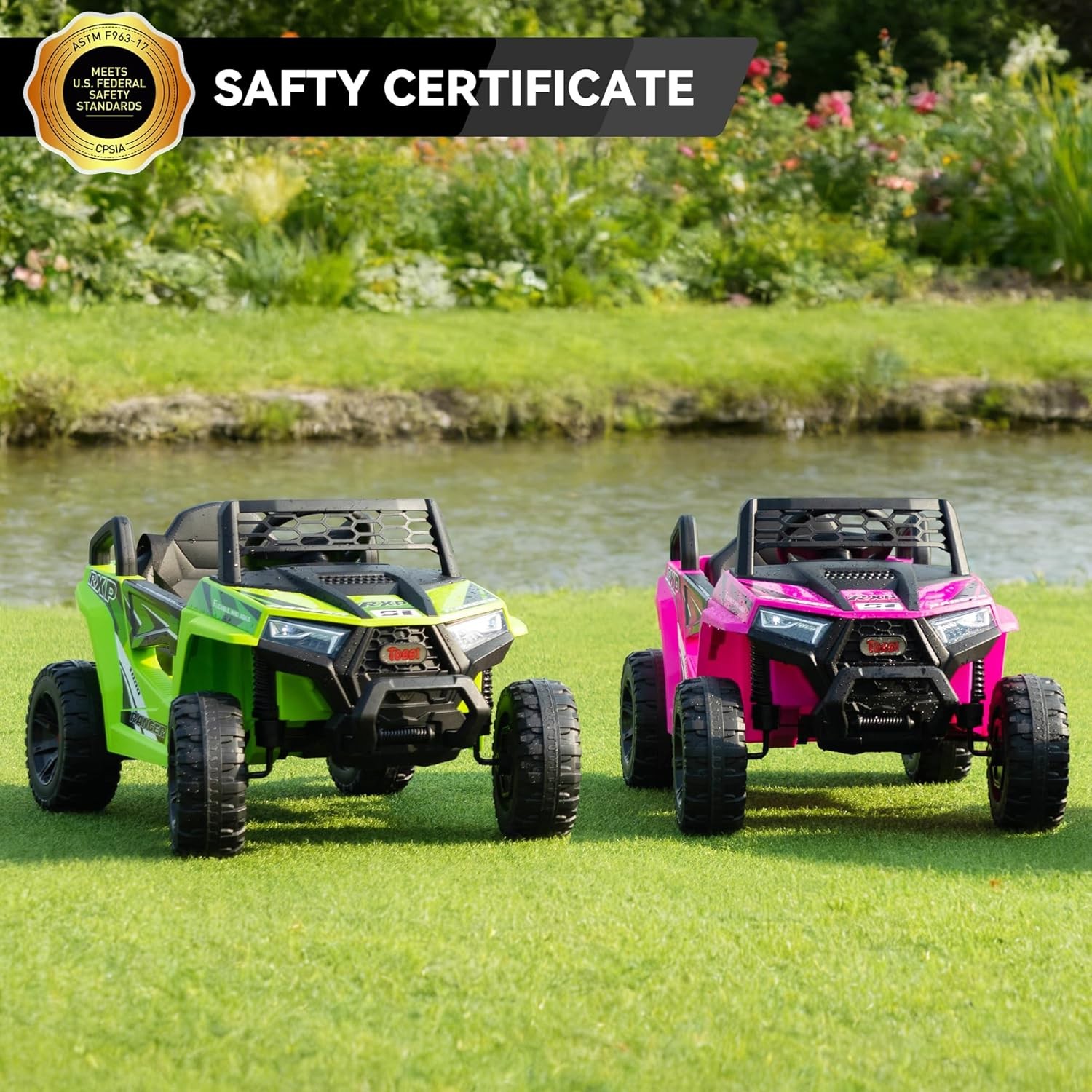 TOBBI 12V Kids Electric Ride on Car 2WD Off-Road UTV Truck w/ Music, Rose Red