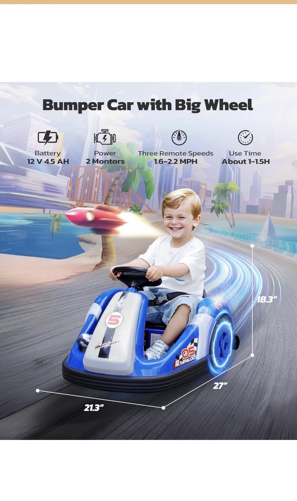 2 Bumper Cars For Kid From 3 To 8, 2.2 Mph Max. They Come With Remote & Charger.