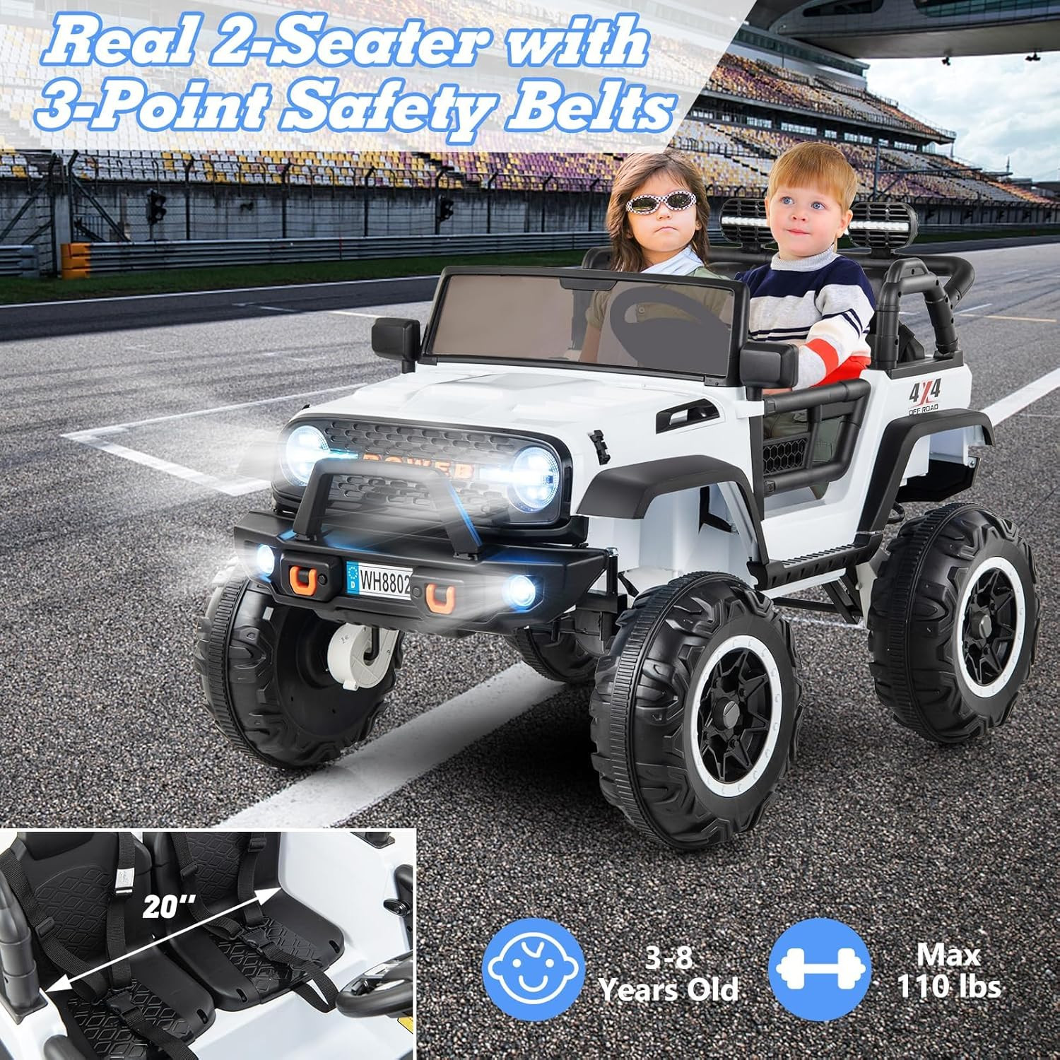 24V Ride on Car, 2WD/4WD Switchable 2 Seater Kids’ Electric Vehicle Jeep Truck w