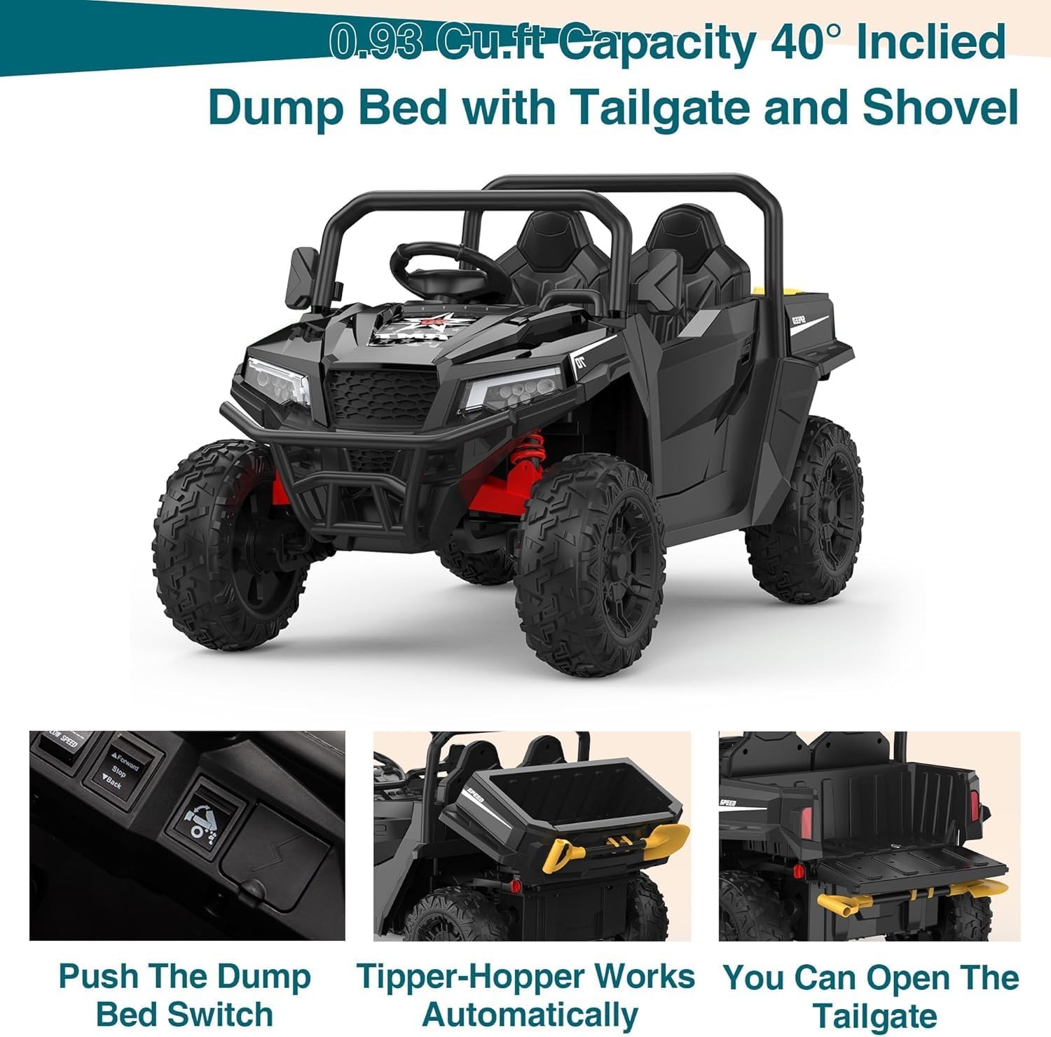 24V Ride On Truck for Kids w/ Remote, 4WD, LED Lights,Bluetooth,Dump Bed,2 Seats