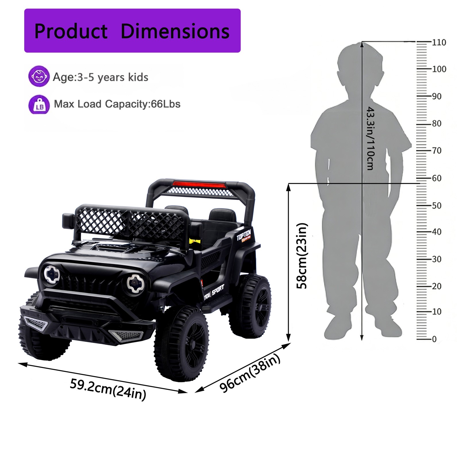 Ride on Car Kids Electric Car with Remote Control Swing for 3~6 Years Gift Black