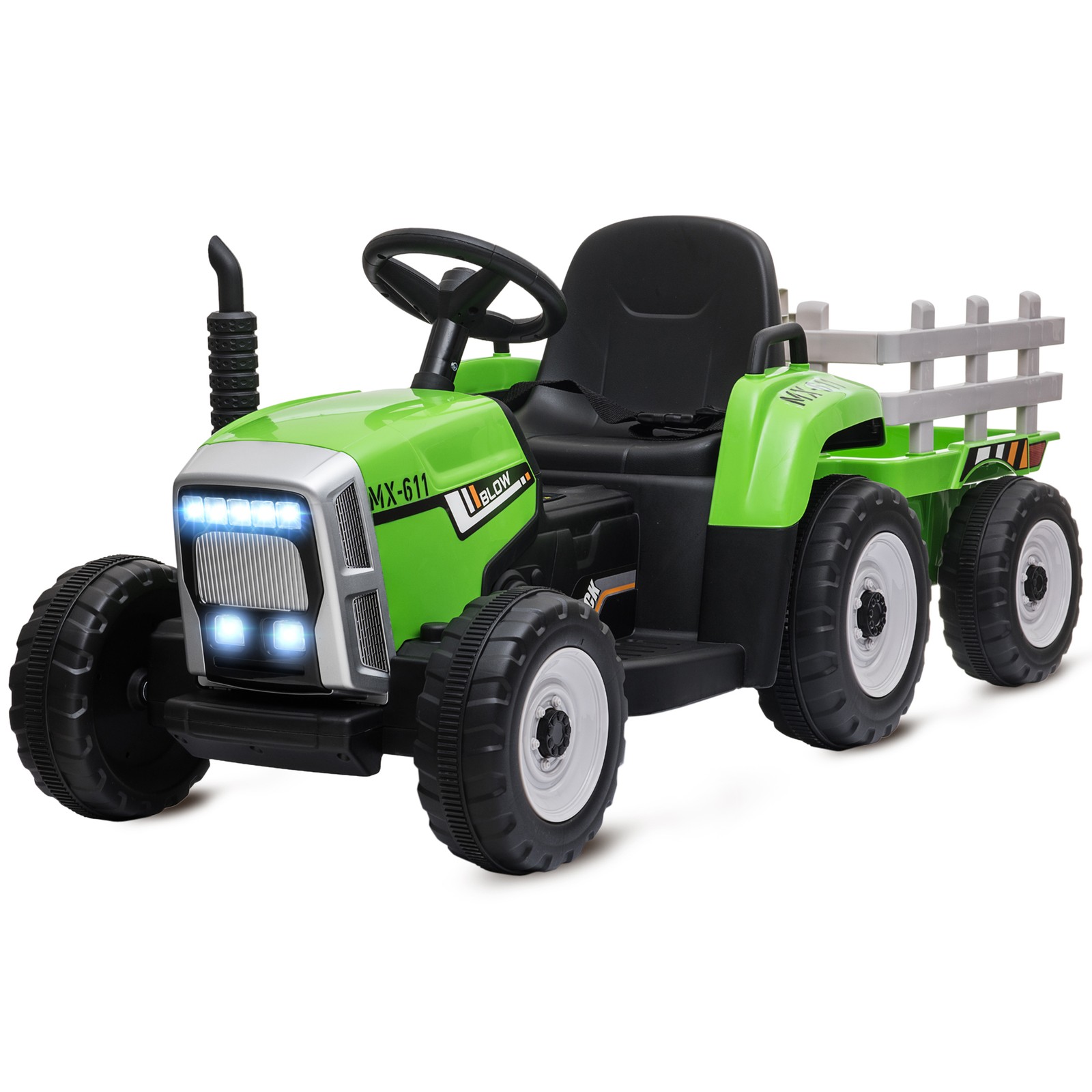 12V Electric Ride on Tractor with Trailer, 25W Dual Motors, Green