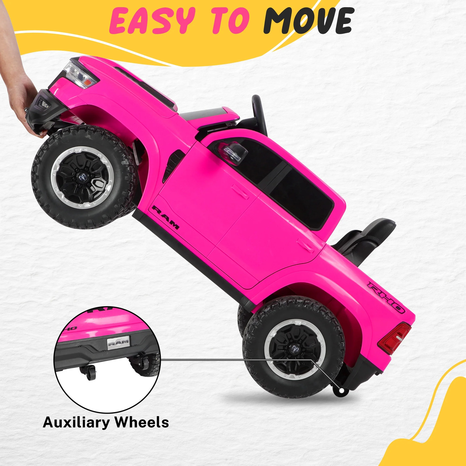 RAM Ride on Car, 12V Powered Ride on Toy with Remote Control, 4 Wheel Suspension