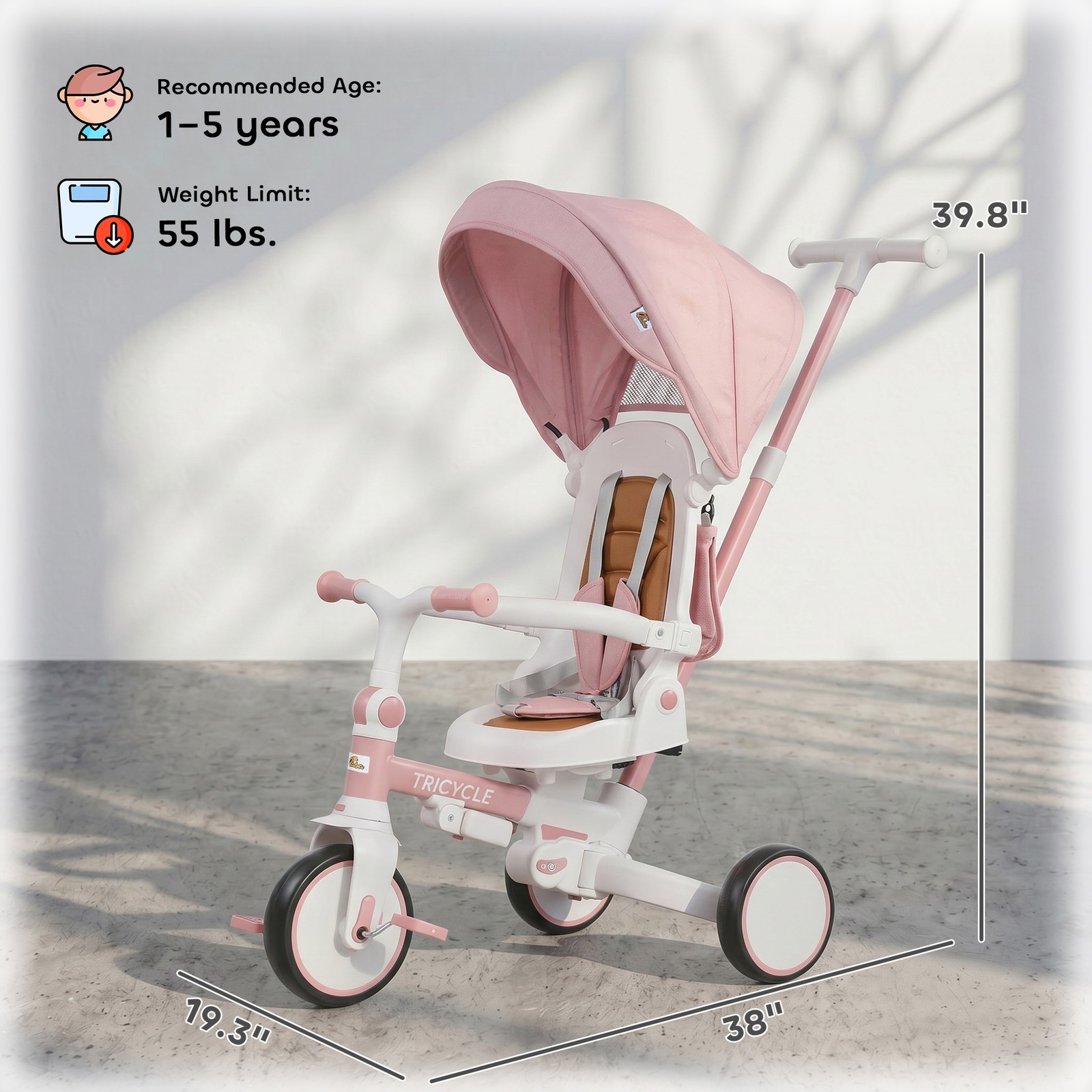 7 in 1 Tricycle Stroller for Toddler with Adjustable Push Handle