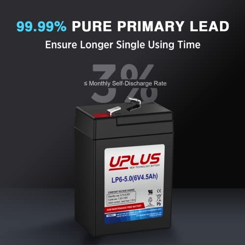 UPLUS 6V 4.5AH Rechargeable Battery, LP6-5.0 SLA AGM Replacement 6V 4.5Ah