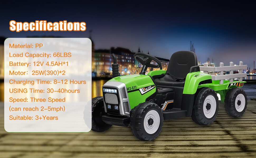 12V Kids Ride on Electric Vehicle Ground Loader Tractor MP3 Player LED Lights