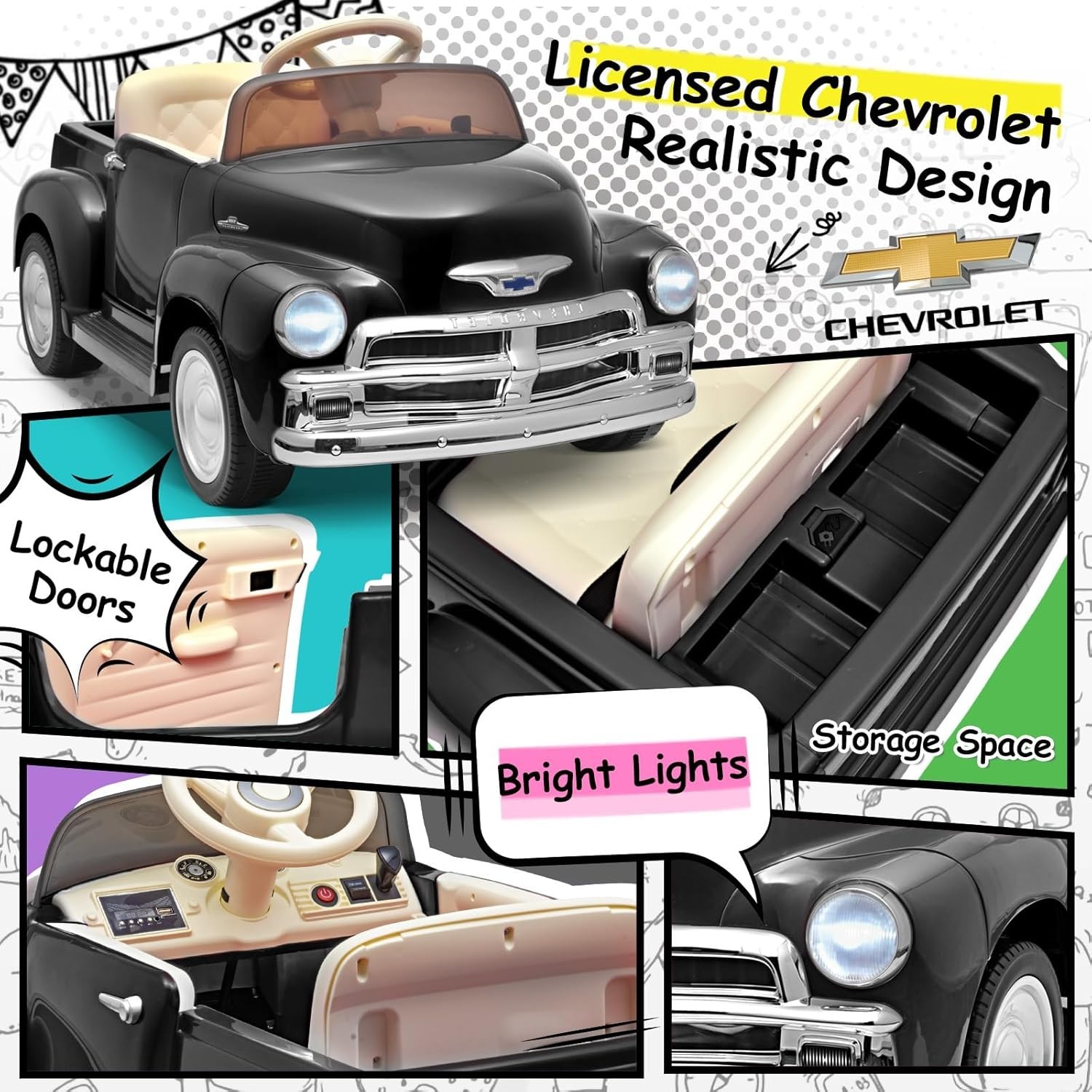 12V Kids Ride on Car Licensed Chevrolet 3100 Pickup Battery Powered Motorized El