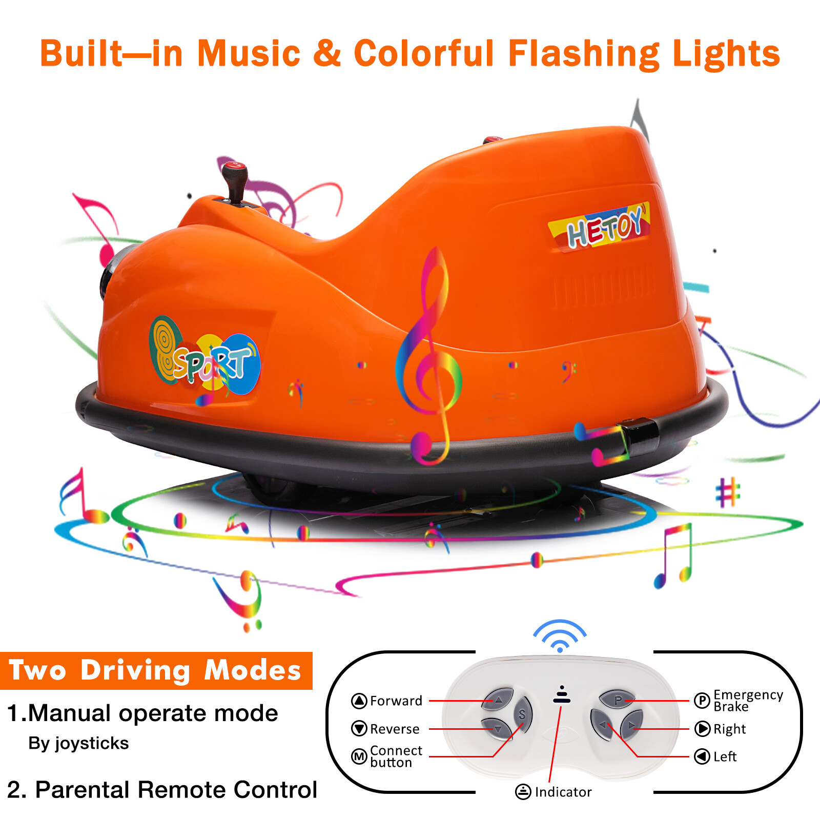 12V Kids Ride on Bumper Car 360° Spinning Electric Remote Toy w/LED Light& Music