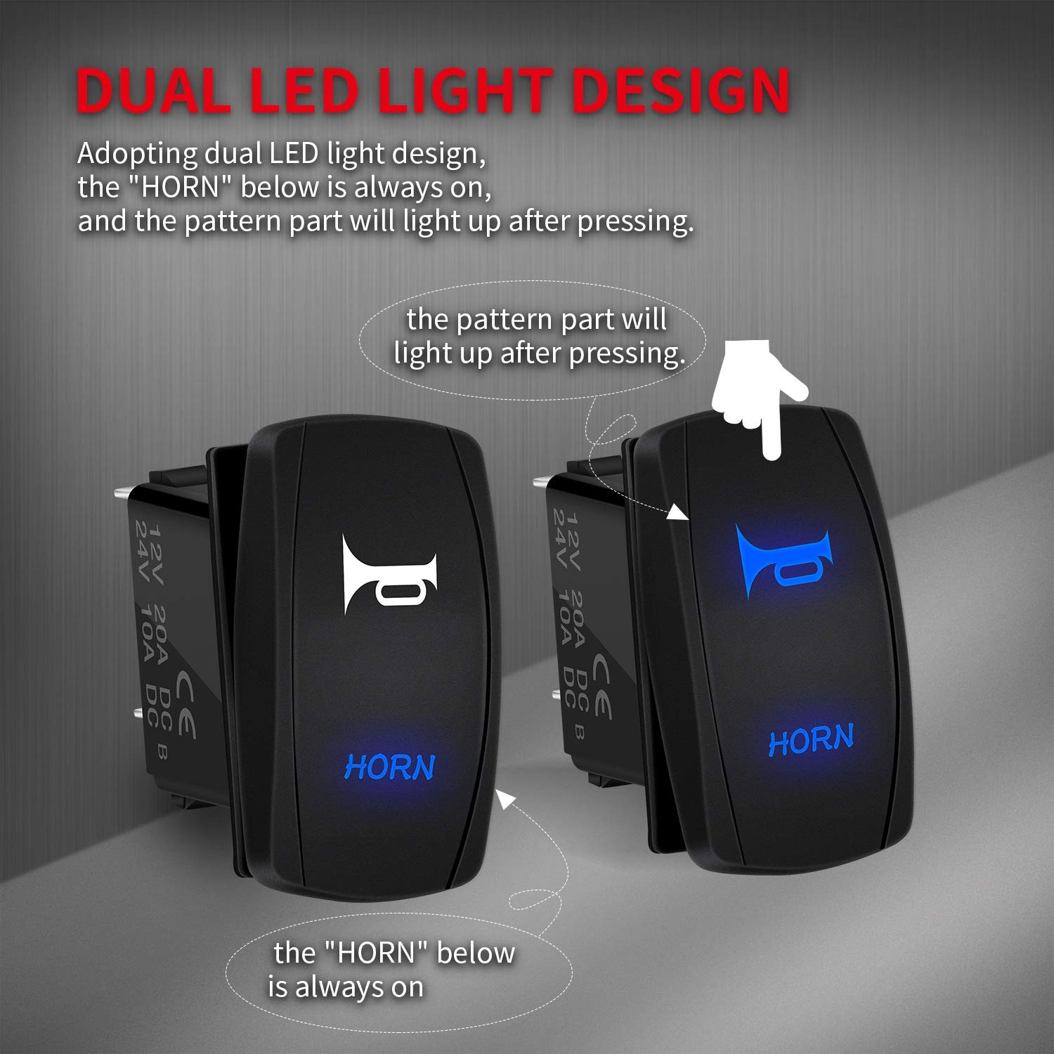 Daiertek 12V Horn Button Momentary Rocker Switch Blue Led 12 Volt Pola