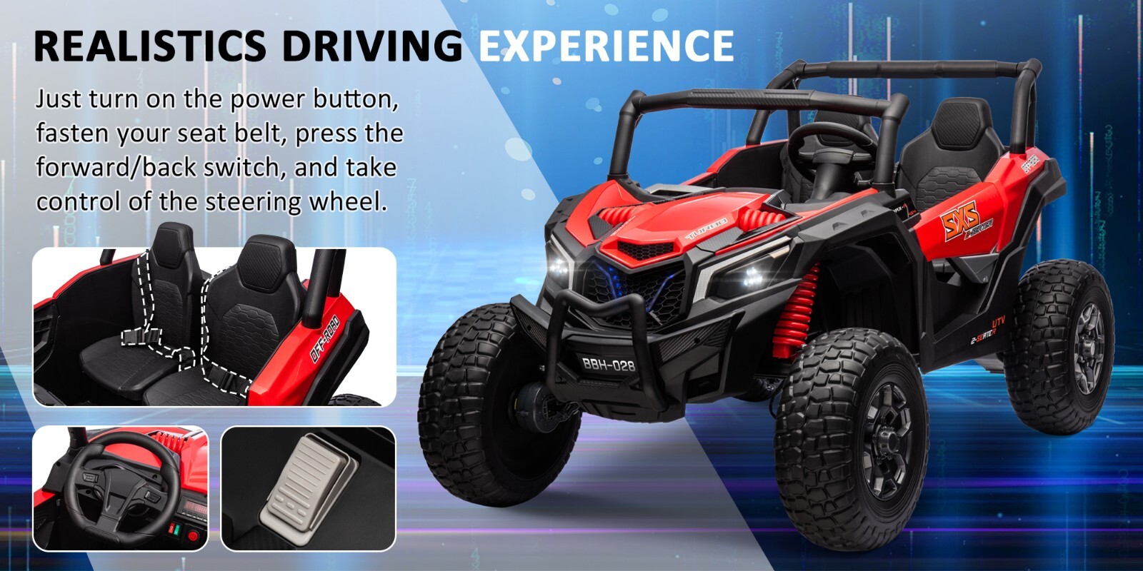 ZEOPHOL 24V Battery Kids Ride On Car UTV Truck 4WD 2-Seater 200W*2+120W*2 Red