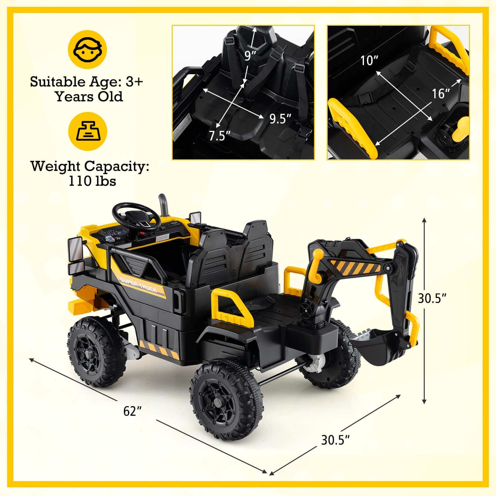 24V Ride On Excavator, 4WD Electric Truck Construction Vehicle w/Remote Control