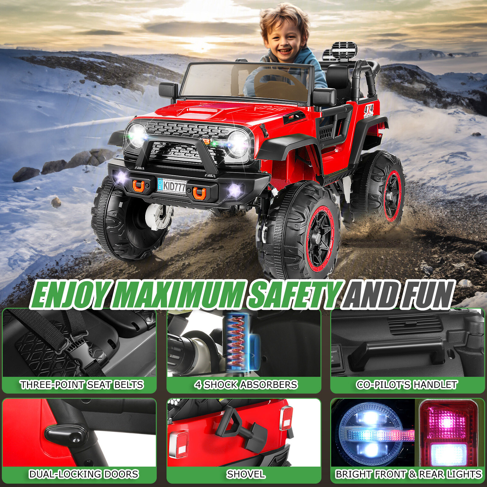 2 Seater Ride On Car for Kids 24V 400W Electric Vehicle Jeeps Truck with Remote
