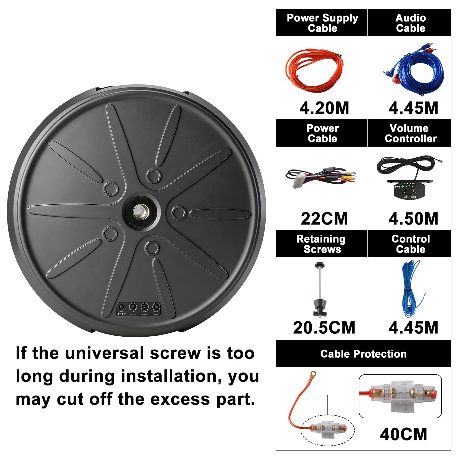 1200W Powered 12″ Car Subwoofer, Deep Bass, Anti-Theft Spare Tire Design, Plu…