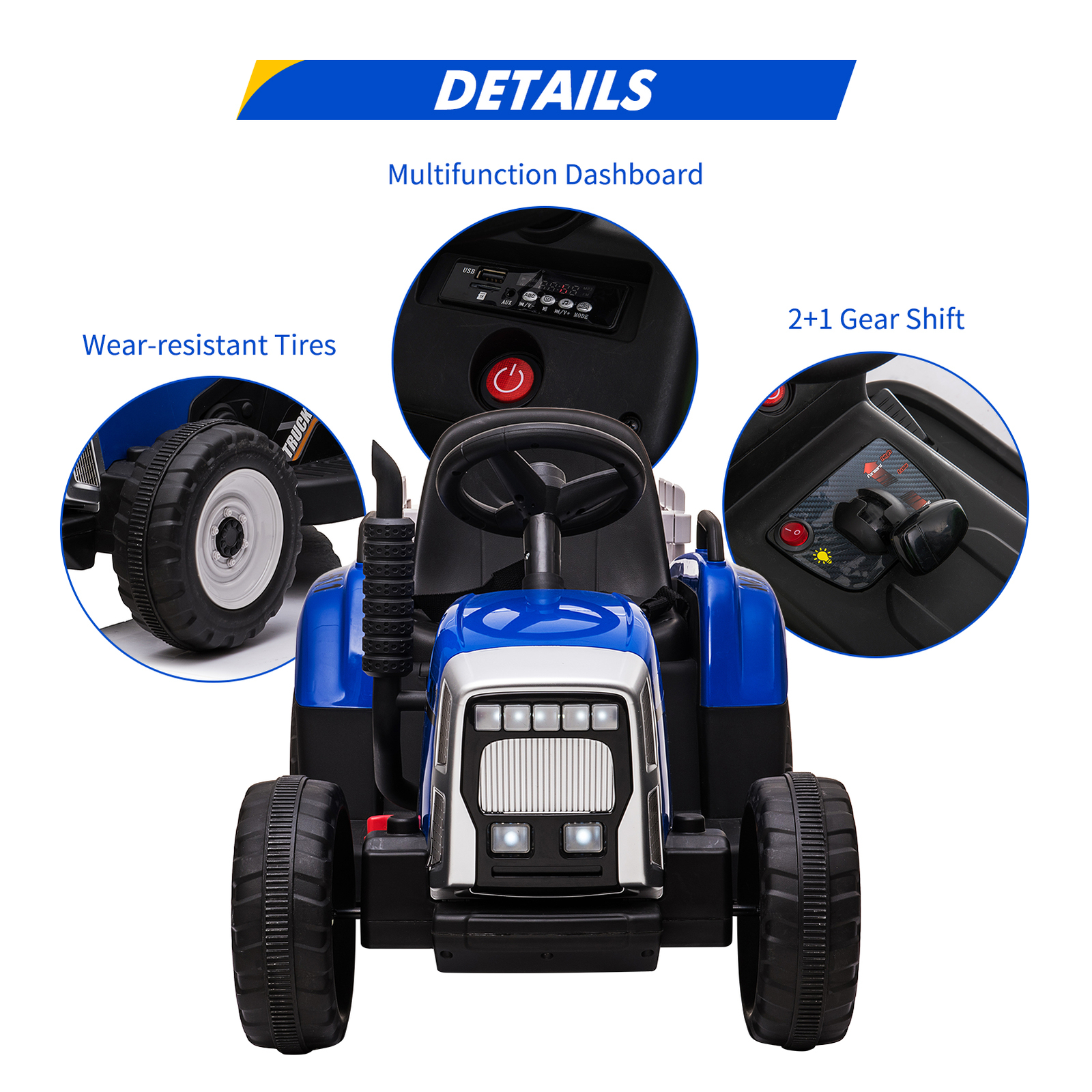 Kids Battery Powered Electric Tractor With Trailer Toddler Ride Remote Control