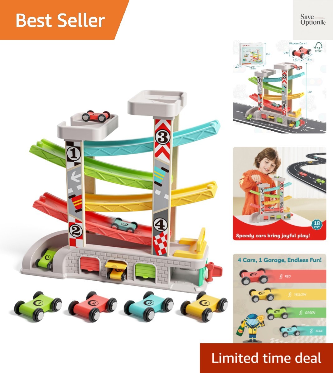 Car Ramp Toys, Race Track Car Toy for Toddler Age 2-4 Old Boy with 4 Cars, P…