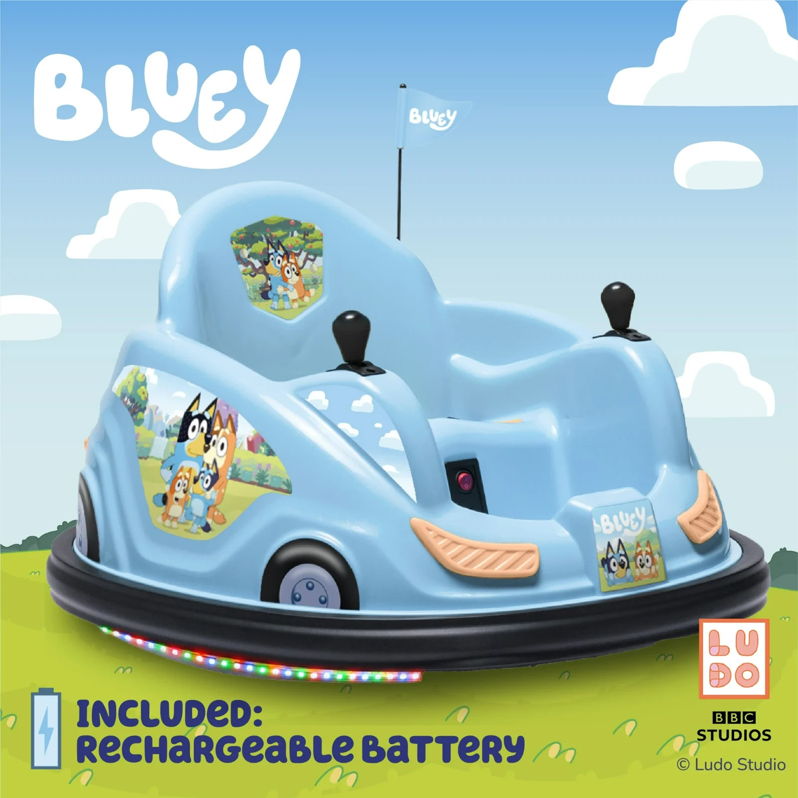 Bluey 6V Battery-Powered Bumper Car Ride-On, Ages 18-48 Months, Light Blue