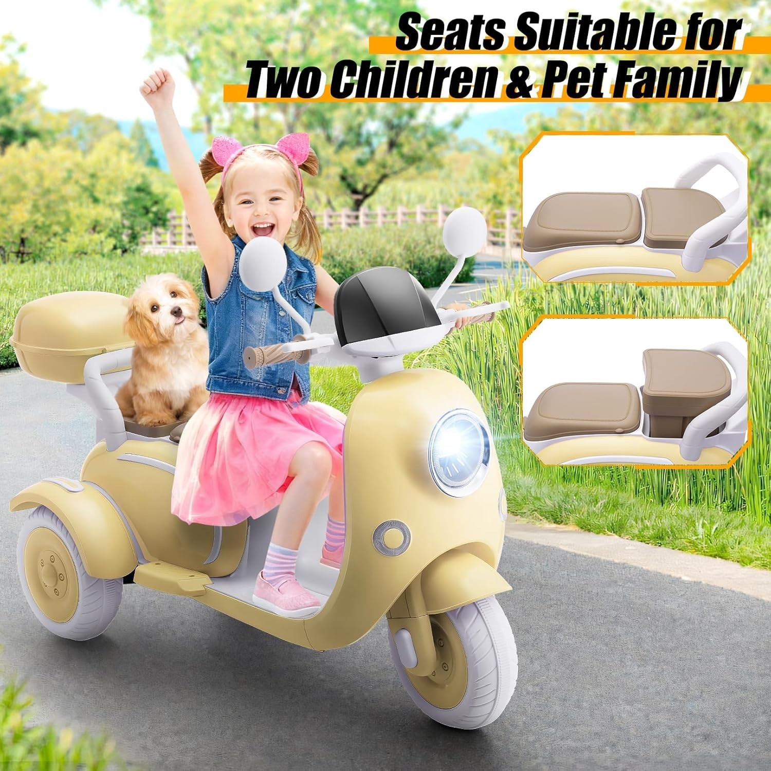 2 Seater Kids Electric Motorcycle 3 Wheels Moped 12V Dual Motor Ideal Kids Gift*