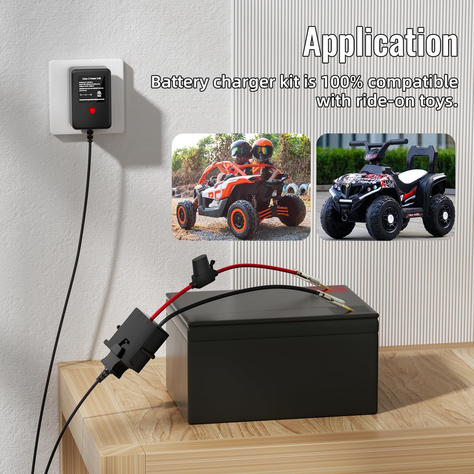 Power Wheel Charger 12 Volt with 12 AWG Wire Harness Connector 12V Battery Po…
