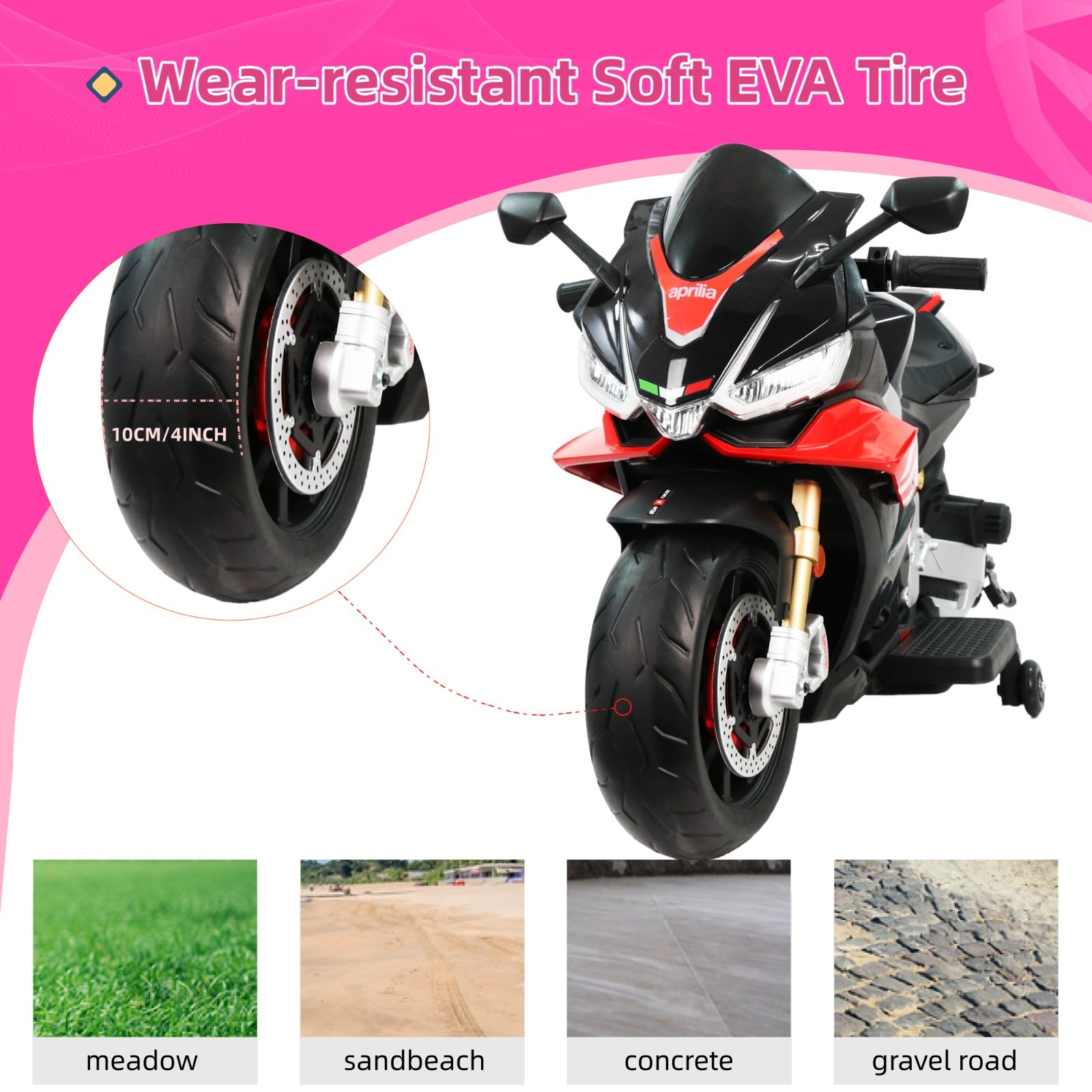 Aprilia 24V Kids Electric Motorcycle 6mph Dirt Bike Ride on Toy w/ Bluetooth MP3