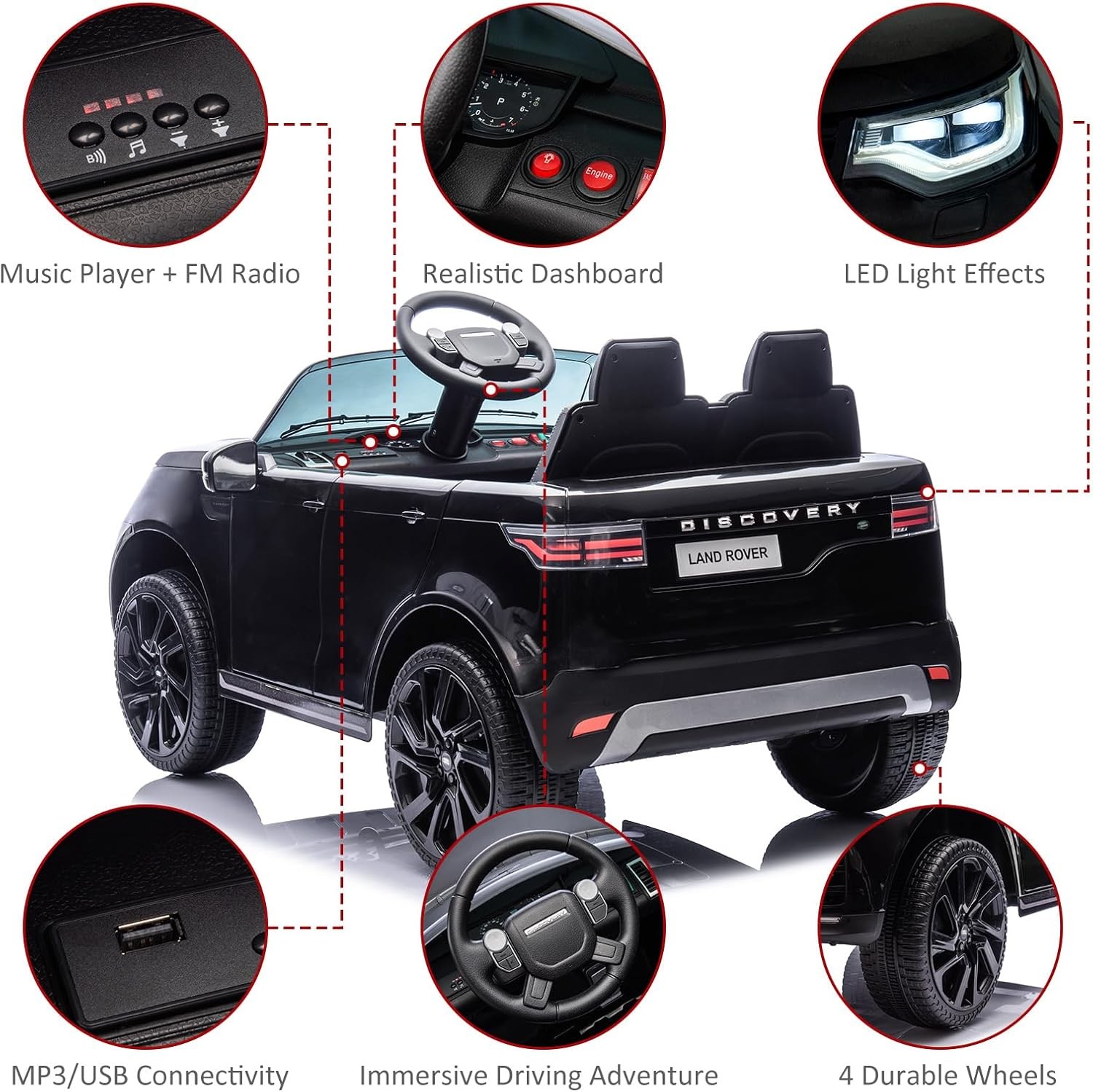 GARVEE Kids Land Rover Licensed 12V Electric Car Lights Music Dual Seat Ride-On
