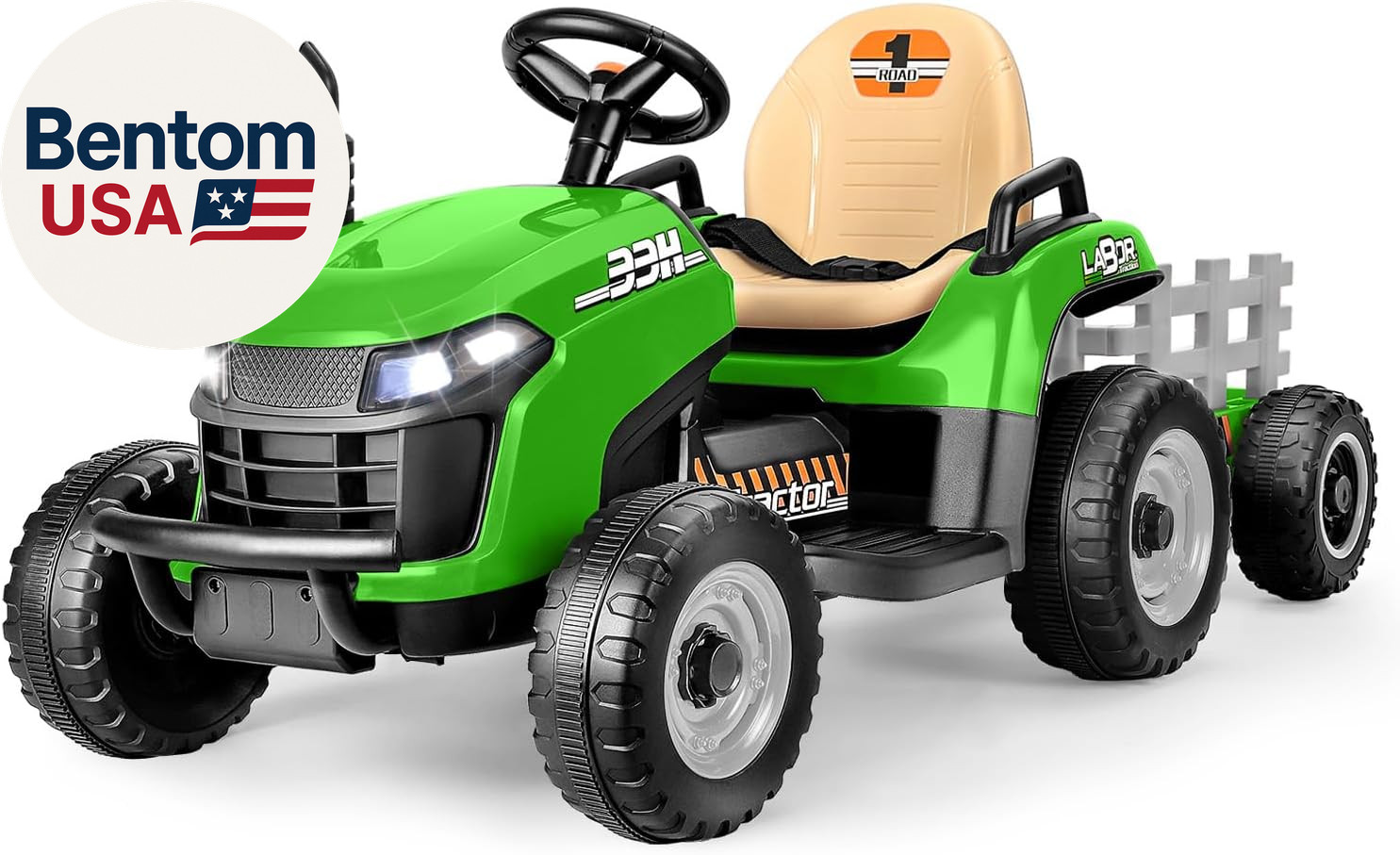 12V 7AH Ride on Tractor W/Tiltable Trailer & Remote Control, 2X45W Motors, Bluet