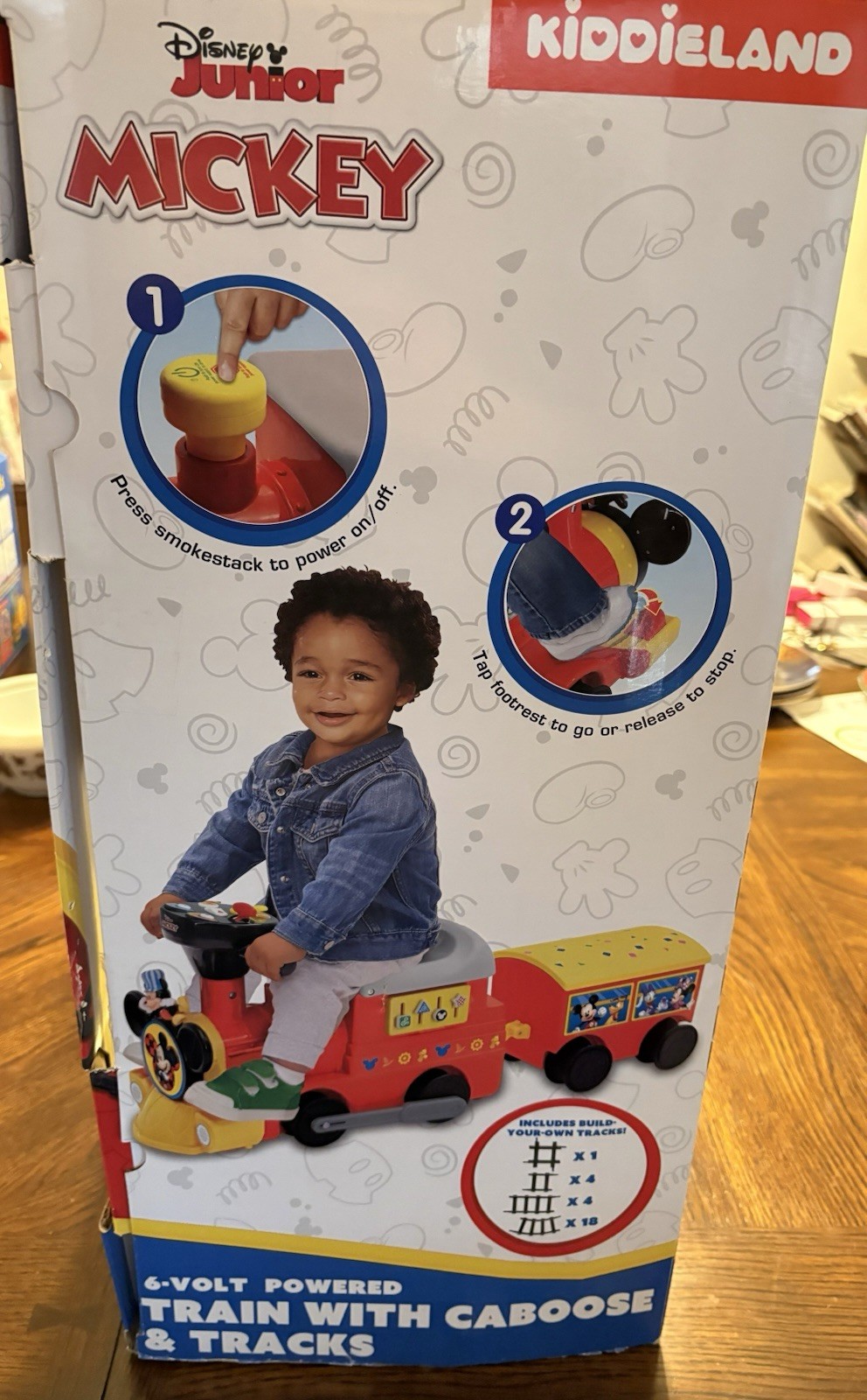 Kiddieland Mickey Mouse 6-Volt Powered Train with Caboose & Tracks