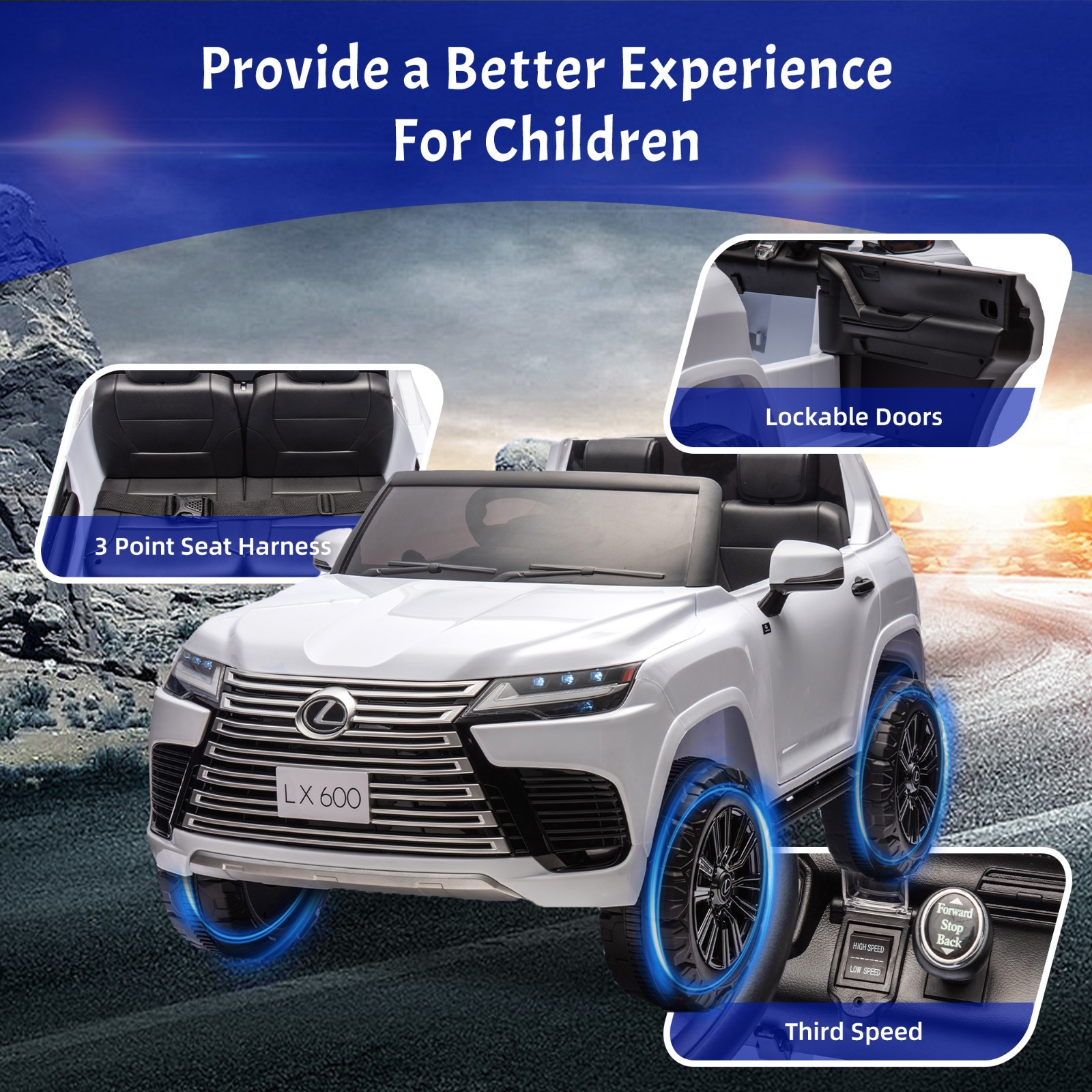 24V Kids Ride On Car Licensed LEXUS LX600 SUV w/Remote,Dual 55W Motors,White