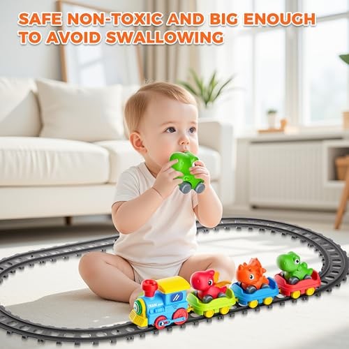 Train Set for Toddlers with Steam, Music, Lights and 3 Cars | Electric Dinosaur