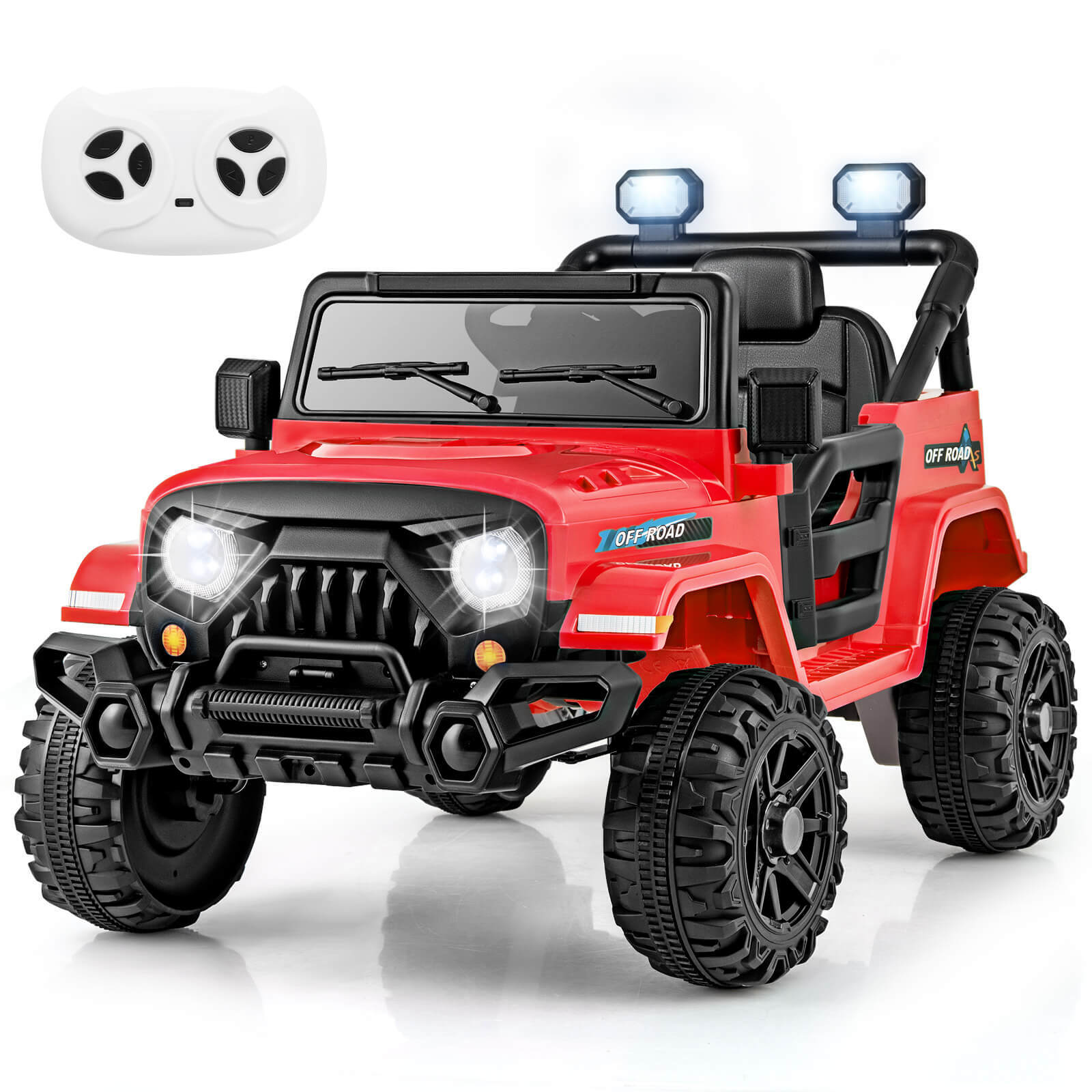 12V Kids Ride on Truck Car W/Remote Control, Threaded Wheels 3 Speeds LED Lights