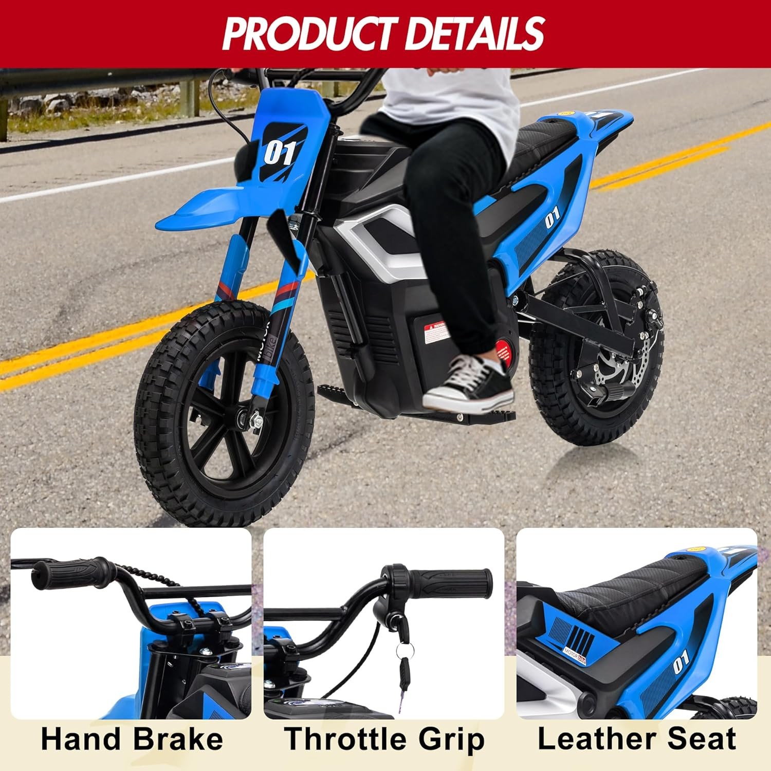 24v Ride on Motorcycle for Kids 350w Mini Dirt Bike 14 MPH Blue