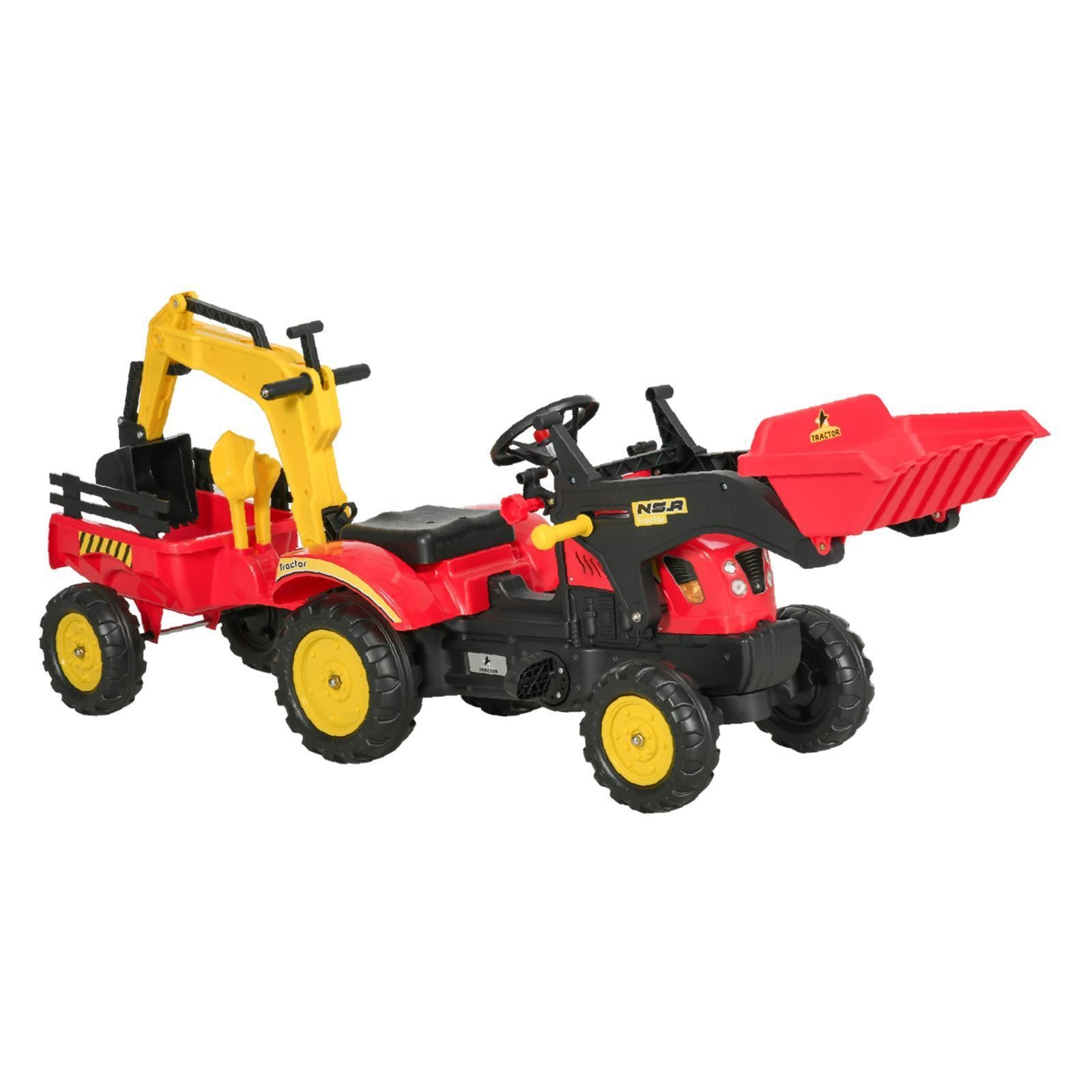 Children’s Ride-On Bulldozer Toy with 6-Wheel Stability, Sand Play Dipper &