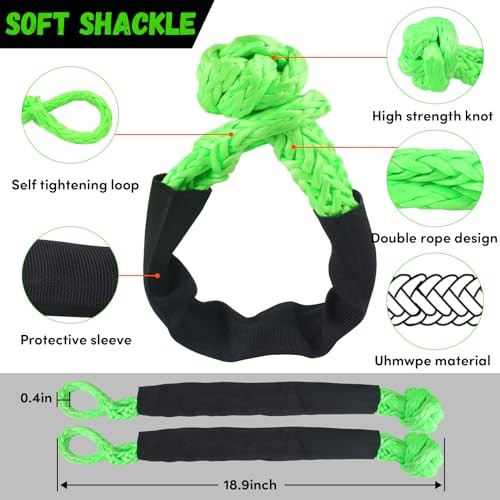 3/4″×20 ft Kinetic Recovery Rope Kit 3/4 inchx20ft with Soft Shackles Green
