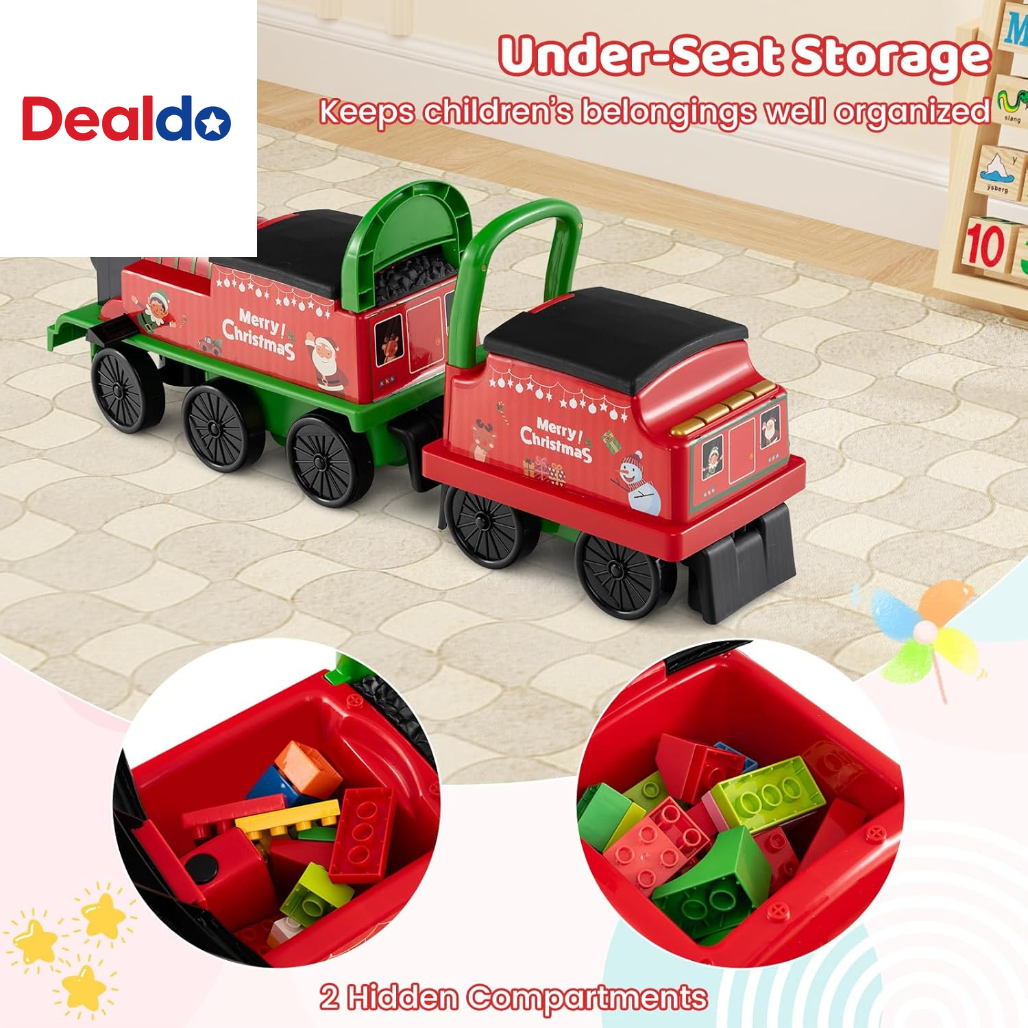 2-Seater Ride on Train with Carriage, 6V Ride on Toy W/Under-Seat Storage, Footr