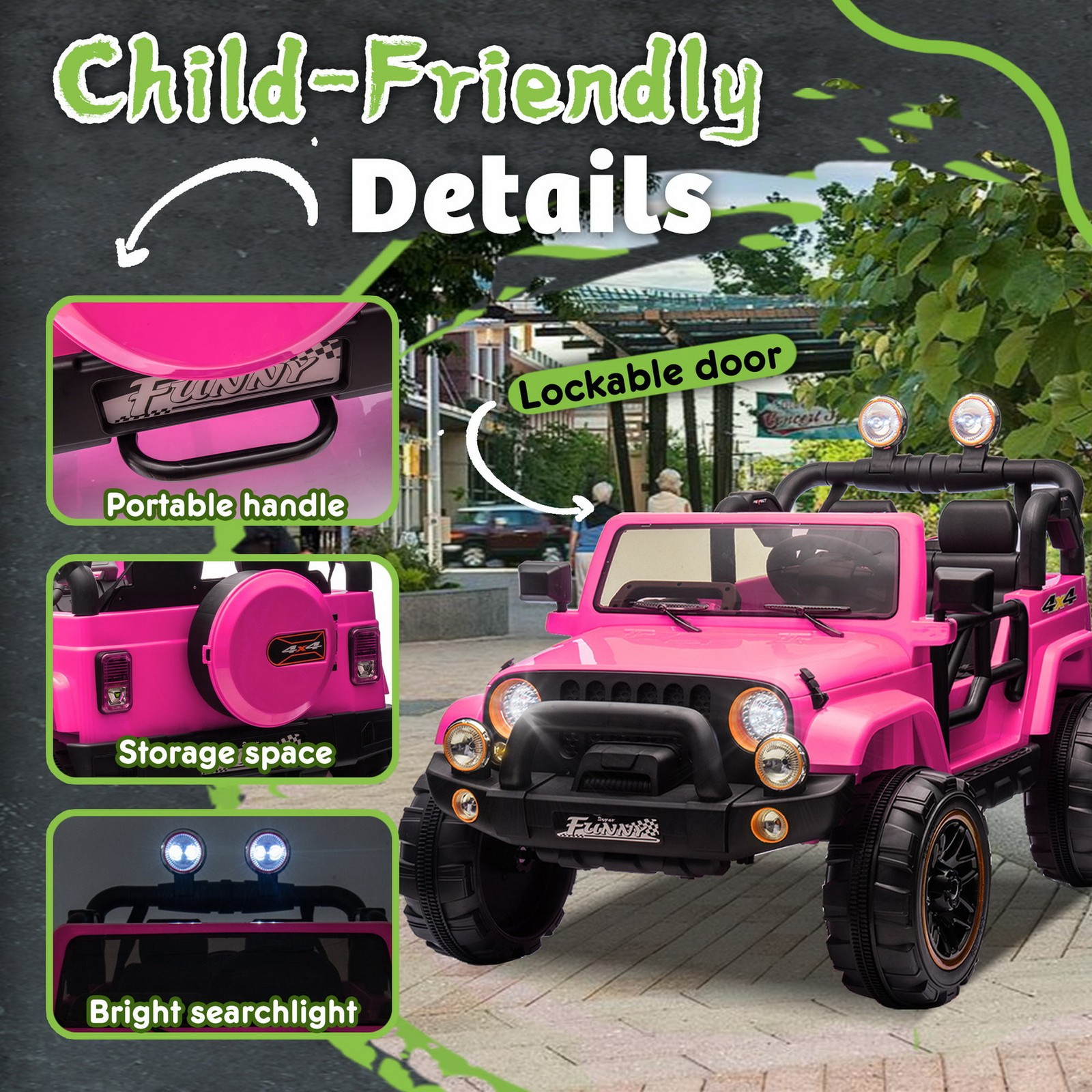 24V 2-Seater Off-Road Ride On Wrangler Jeep Toy Car Parent RC Control LED Music