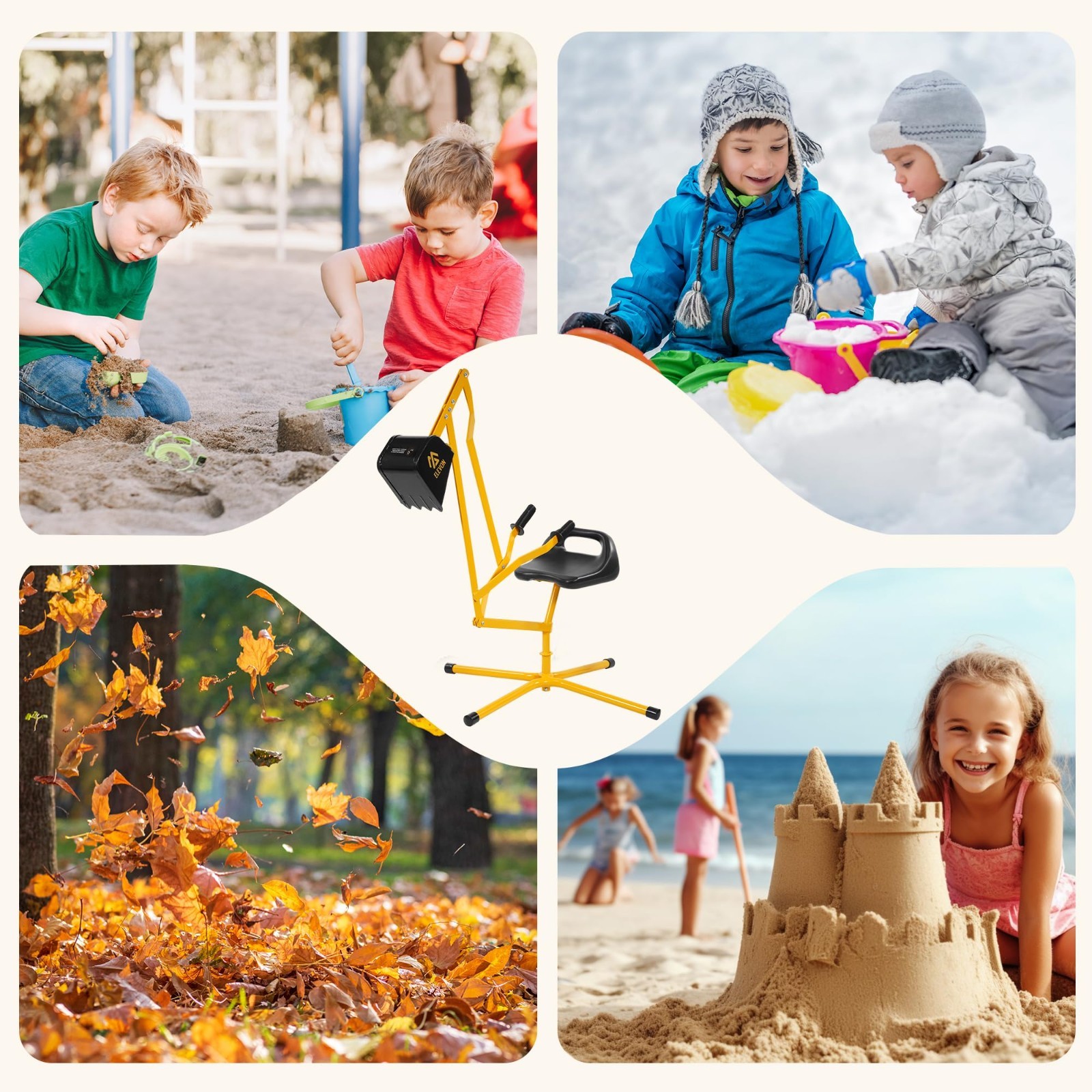 Kids Excavator Ride-On Toy, 360° Rotating Digger for Beach & Sandbox Fun, Steel