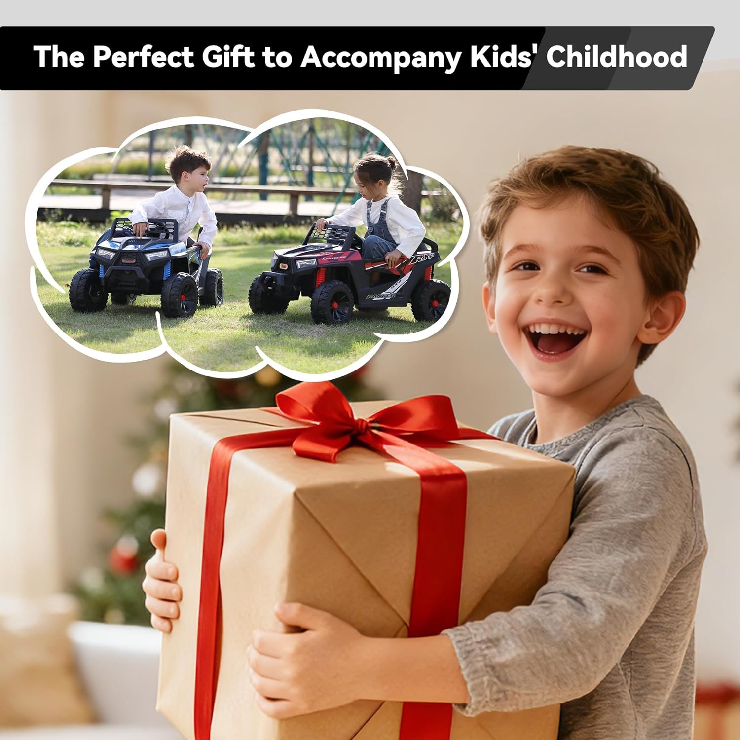 TOBBI 12V Kids Ride on Car, Electric Off-Road UTV Truck w/Headlights Music Horn