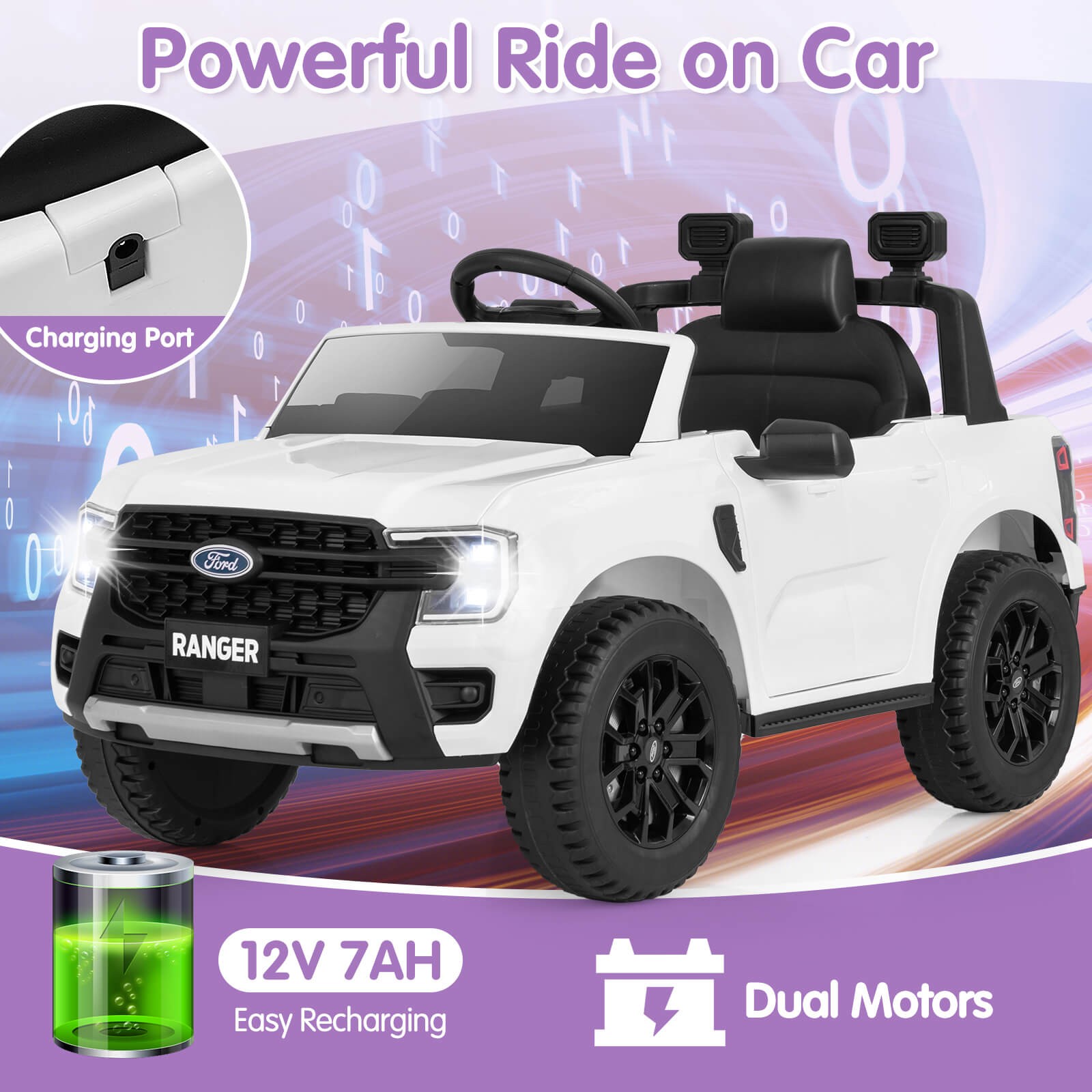 12V Licensed Ford Ranger Kids Ride on Car with Remote Control Storage Basket