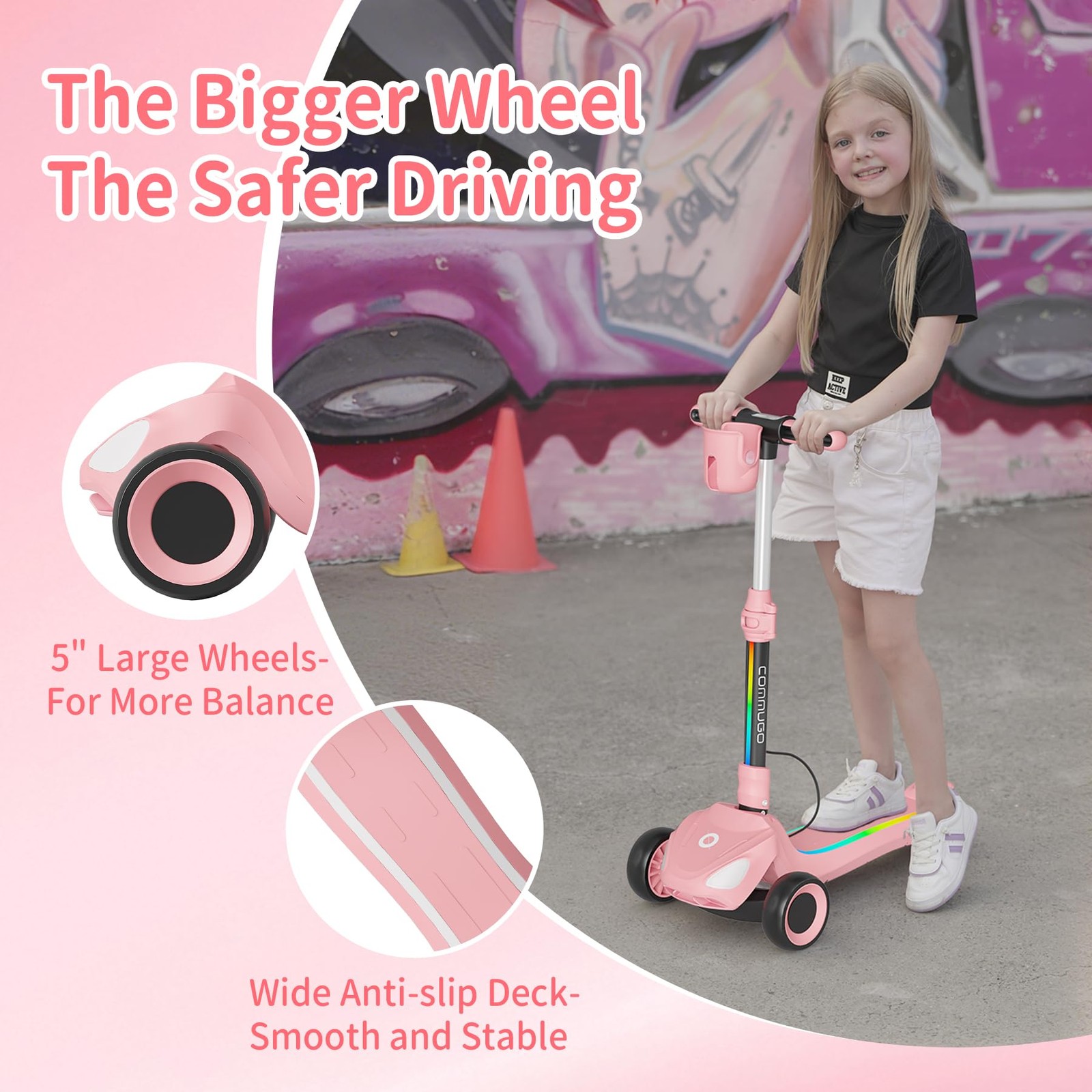 Electric Scooter for Kids with 3 LED Wheels, 5MPH Safe Speed, LCD Screen