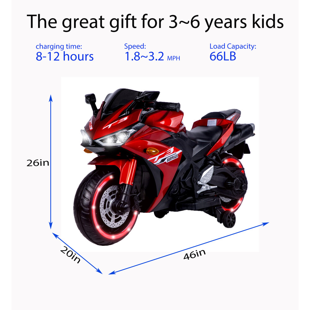 Kids Motorcycle 12V for Age 3-6 Training Lighting Wheels Manual Throttle by Hand