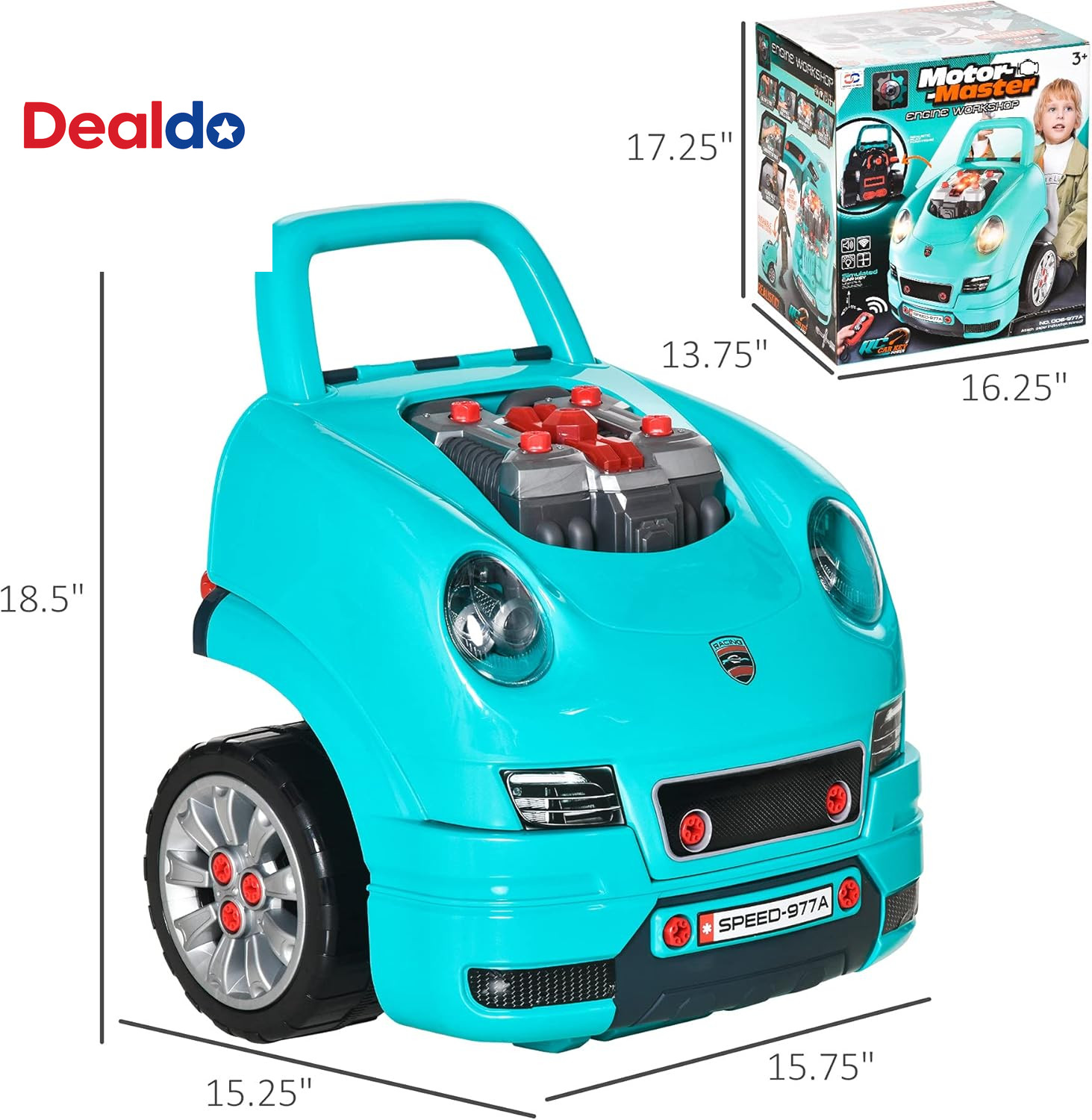 Truck Engine Toy, Kids Mechanic Set with Lights, Sounds, Steering Wheel and Horn
