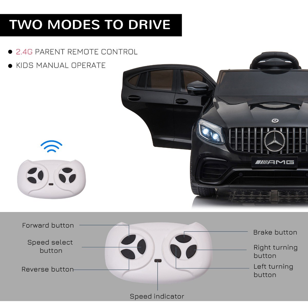 12V Ride On Toy Car for Kids with Remote Control, Black